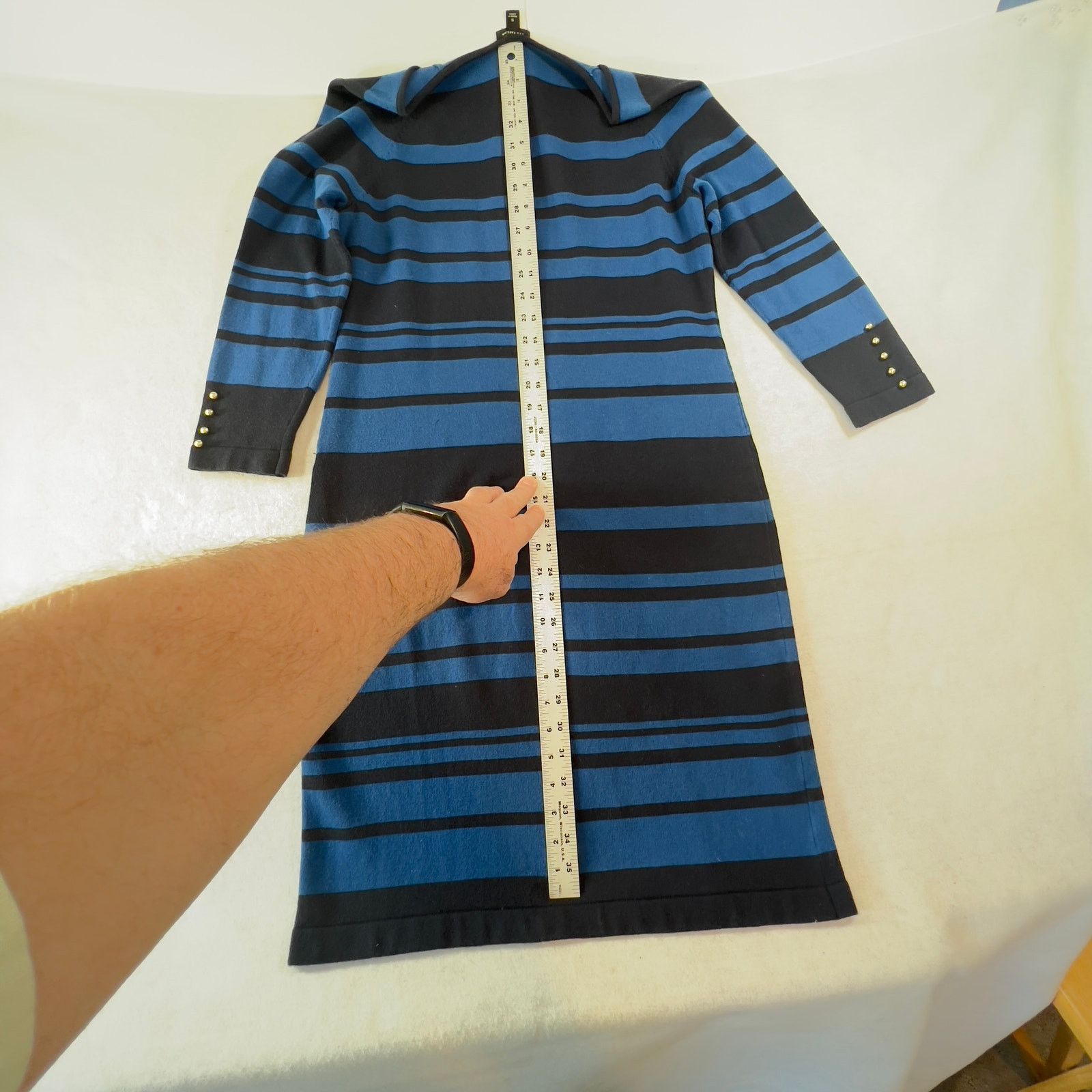 Ann Taylor Ann Taylor Knit Dress Just Above the Knee Blue Stripes Size S / US 4 / IT 40 - 6 Thumbnail