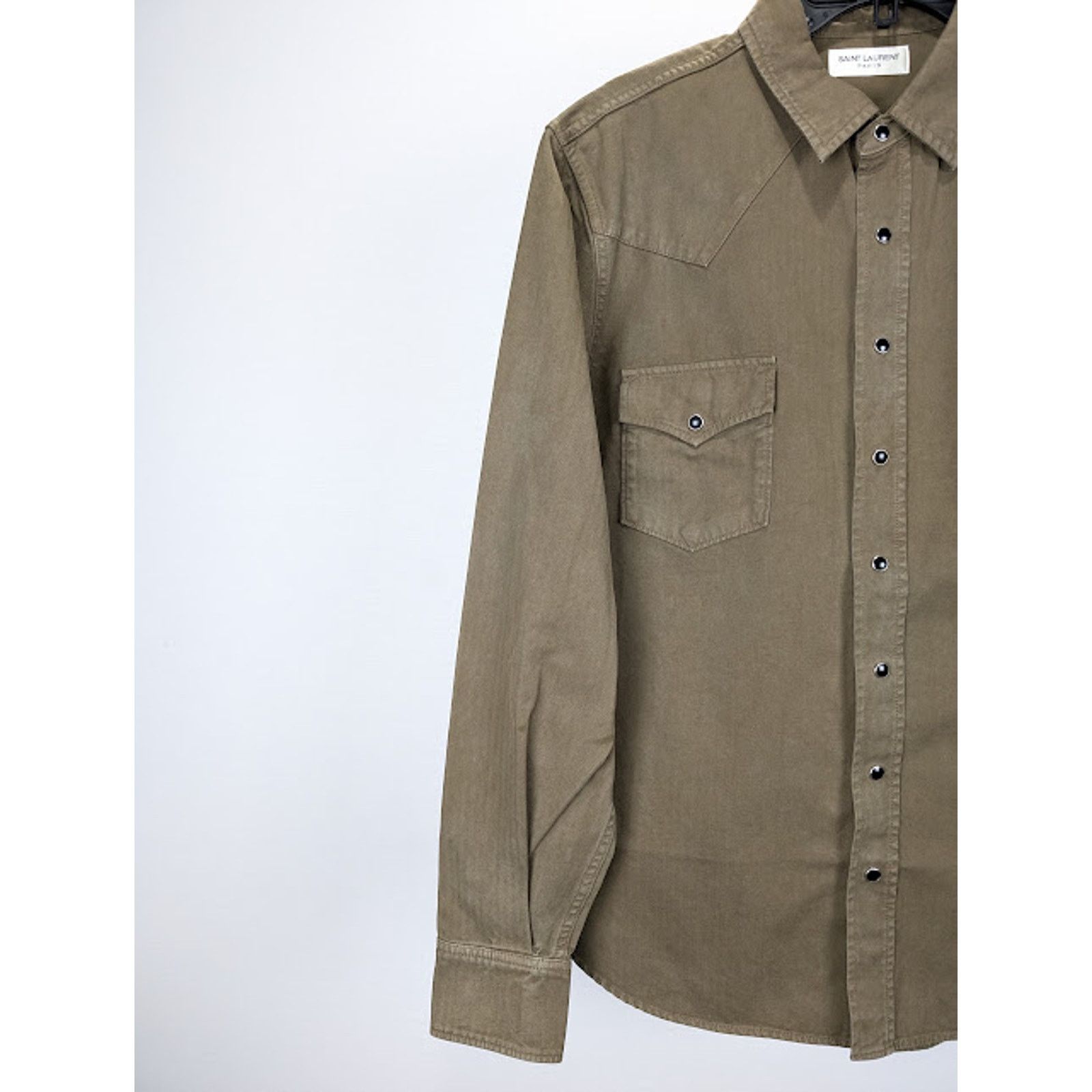 Saint Laurent Paris o1rshd1 Classic Western Shirt in Khaki Dyeing Stonewa Size US L / EU 52-54 / 3 - 4 Thumbnail