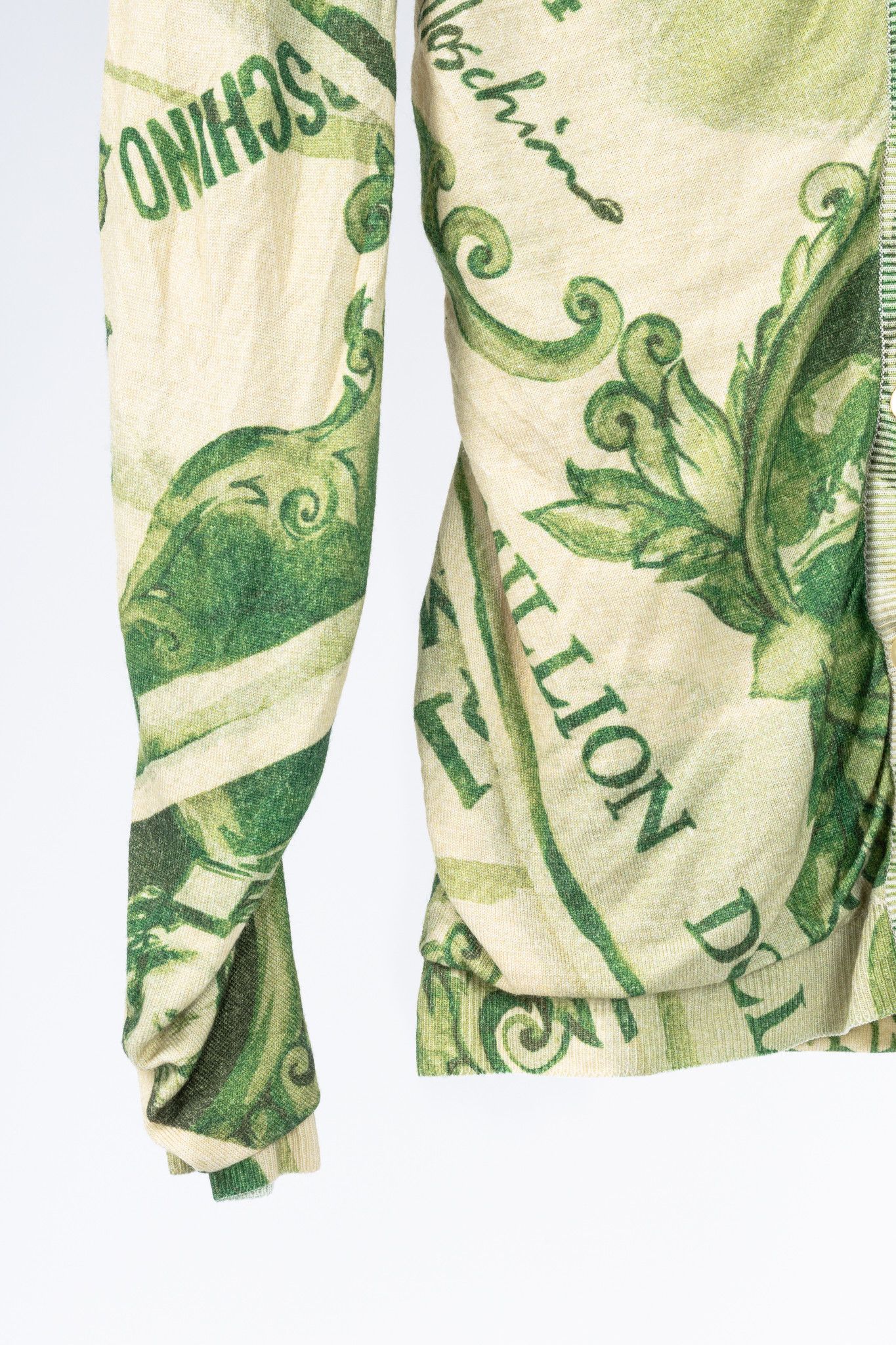 Moschino Moschino AW/19 Green Wool Money-Print Ruched Cardigan Size M / US 6-8 / IT 42-44 - 6 Thumbnail