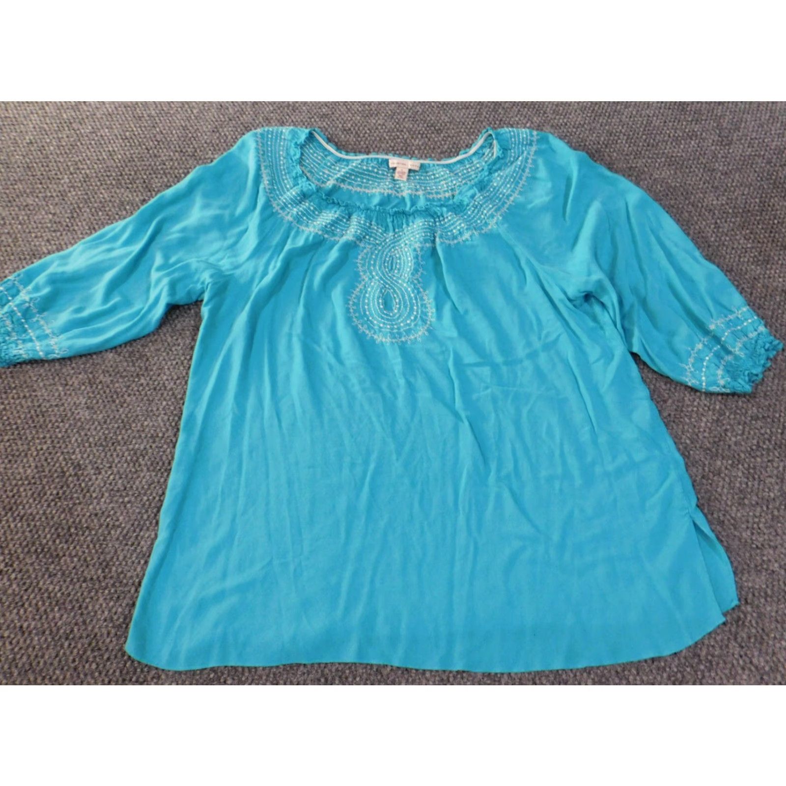 JM Collection JM Collection Blouse Shirt 1X Plus Womens Blue Striped Rayon Knit Crew Neck 3/4 Sleeve Pullover Classic Stretch Casual Size XL / US 12-14 / IT 48-50 - 2 Thumbnail
