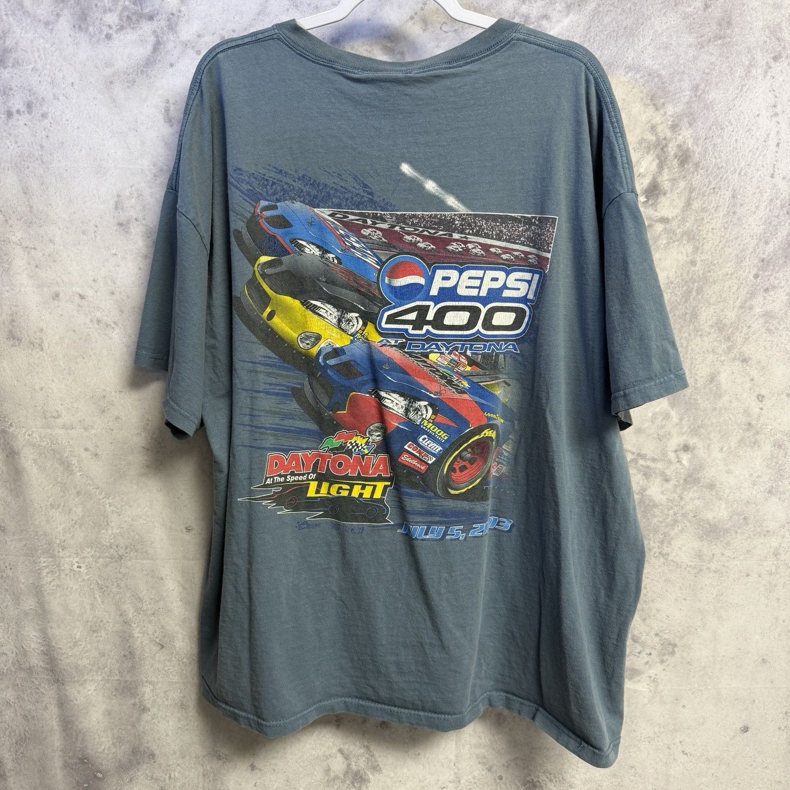 Chase Authentics Vintage Nascar Pepsi 400 T Shirt Mens XXL 27x29.5 Blue Short Size US XXL / EU 58 / 5 - 1 Thumbnail
