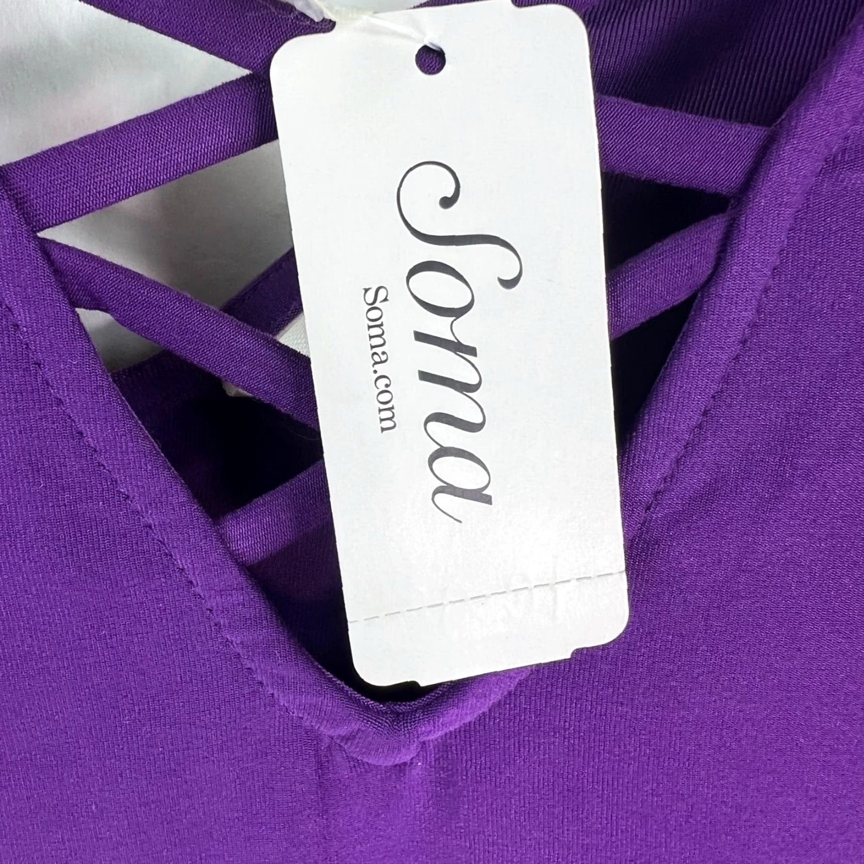 Vintage Soma Womens Knit Top Butterfly Purple XS Criss Cross Tunic Blouse Short Sleeve Round Neck Pullover Casual Workwear Party/Cocktail Vintage No Size XS / US 0-2 / IT 36-38 - 4 Thumbnail