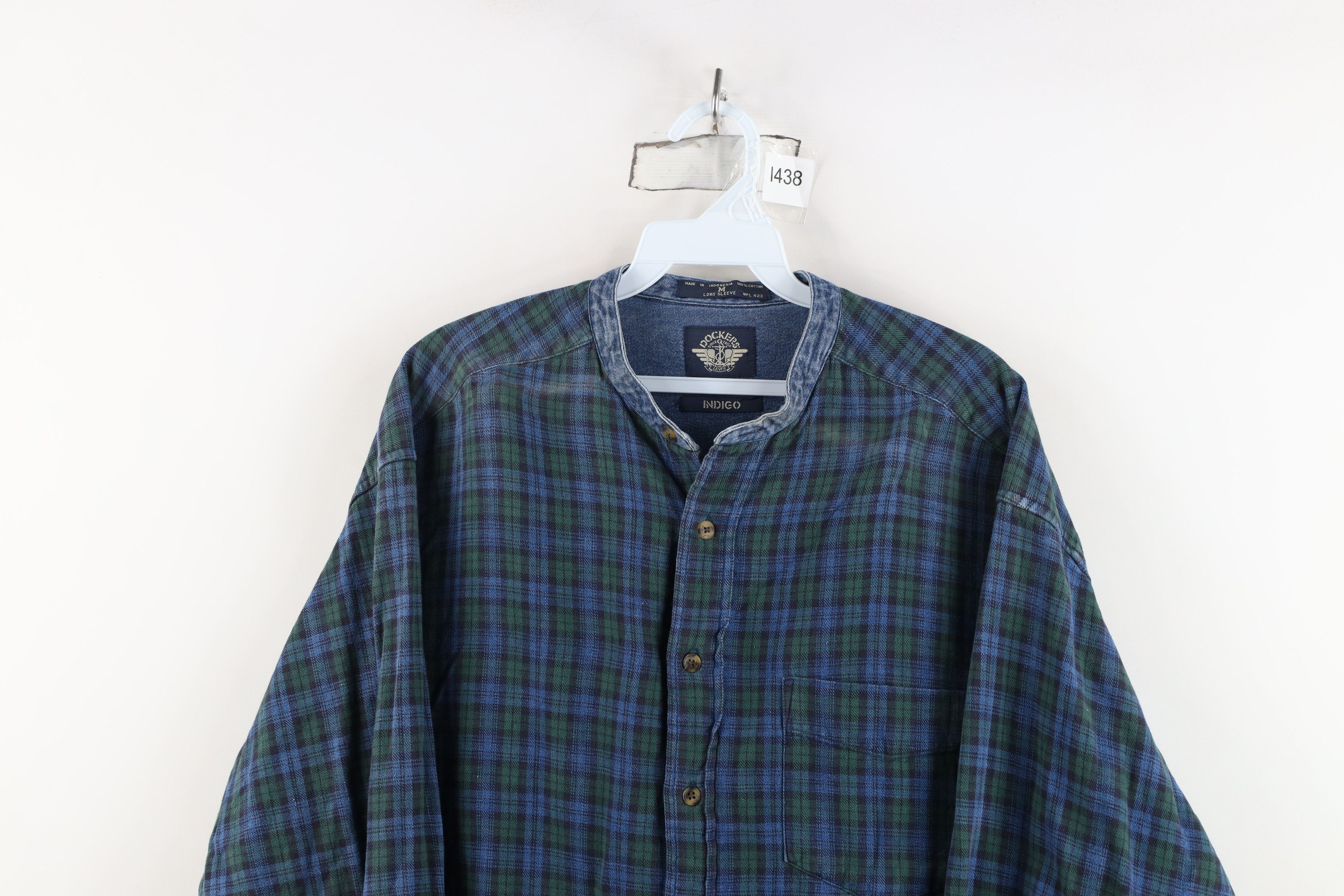 Vintage Vintage 90s Streetwear Denim Band Collar Button Shirt Size US M / EU 48-50 / 2 - 2 Thumbnail