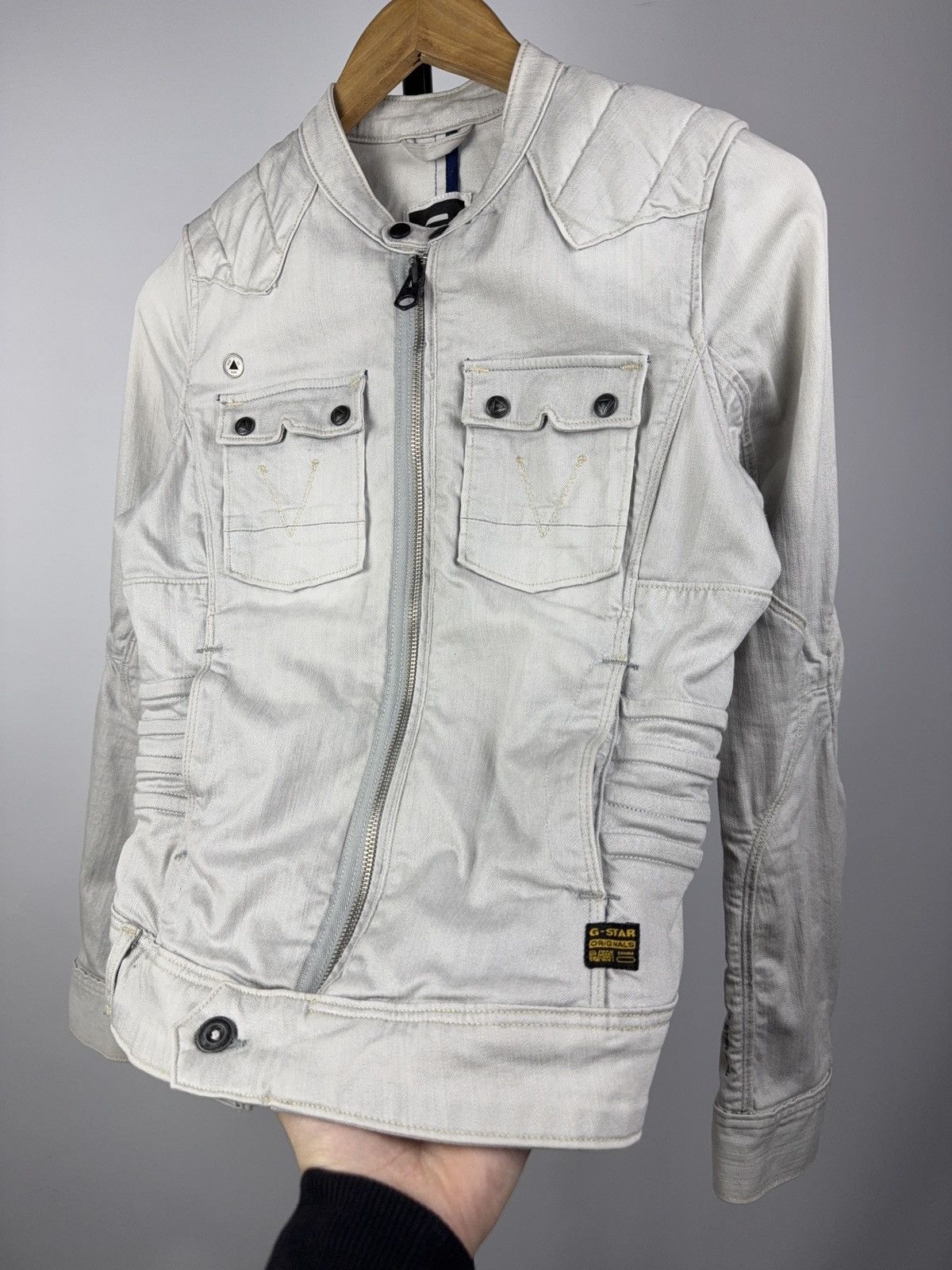 G-Star Avant Garde 00s G-Star RAW 96 White Moto Denim Jacket Y2K Size S / US 4 / IT 40 - 3 Thumbnail