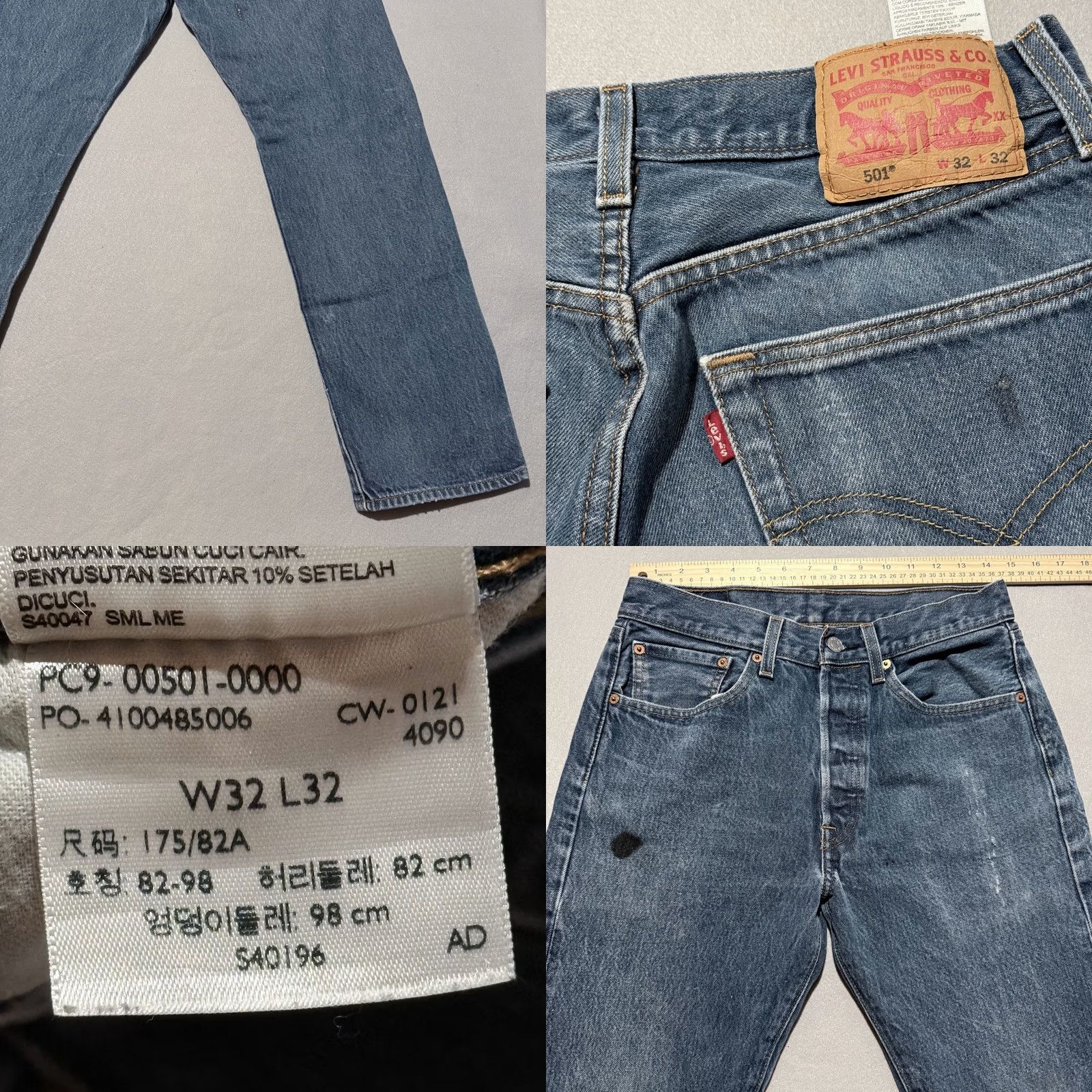 Levi's Levi’s 501 Jeans Mens Blue Denim Mid Rise Straight Button Fly - 29x27.5 Size US 29 - 8 Thumbnail