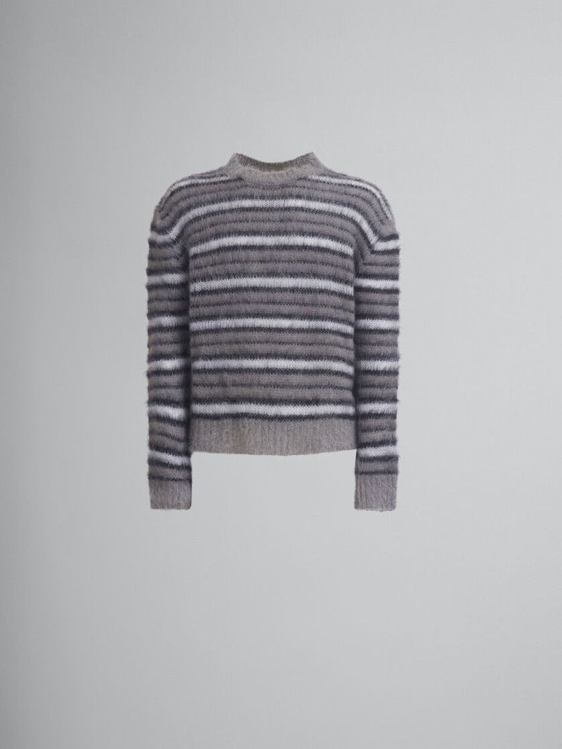 Marni o1w1db10526 Striped Mohair Jumper in Gray Size US M / EU 48-50 / 2 - 1 Thumbnail
