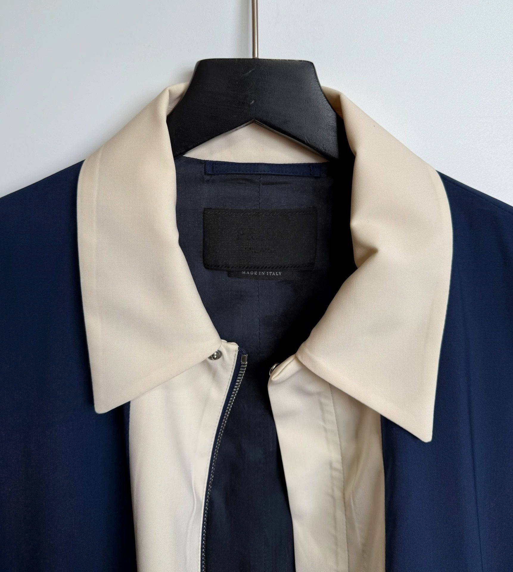 Prada PRADA Colorblock Wool Short Sleeve Shirt Jacket Navy/Cream Size US M / EU 48-50 / 2 - 6 Thumbnail