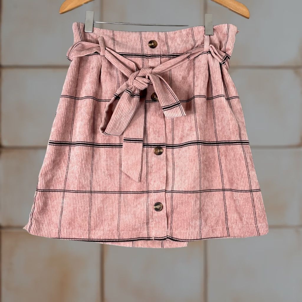 Pinko Have Corduroy Mini Skirt - Womens Pink Plaid Size 36" / US 14 / IT 50 - 1 Thumbnail