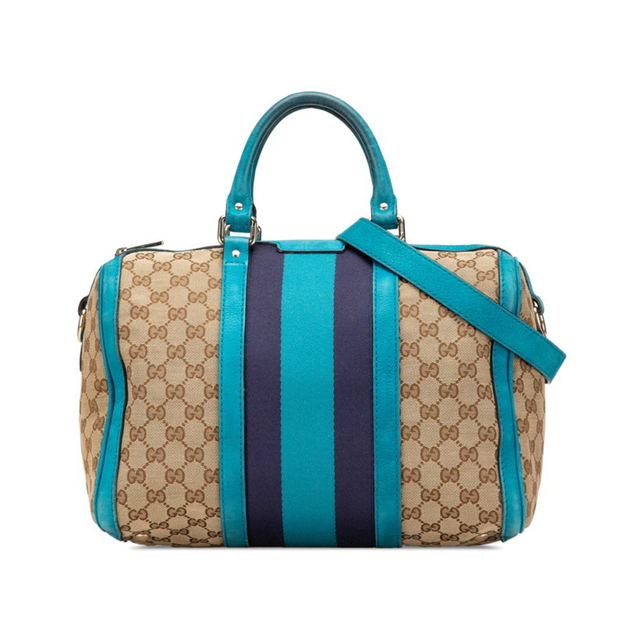 Gucci GG Canvas Handbag Shoulder Bag 247205 Beige Blue Leather Women's Gucci