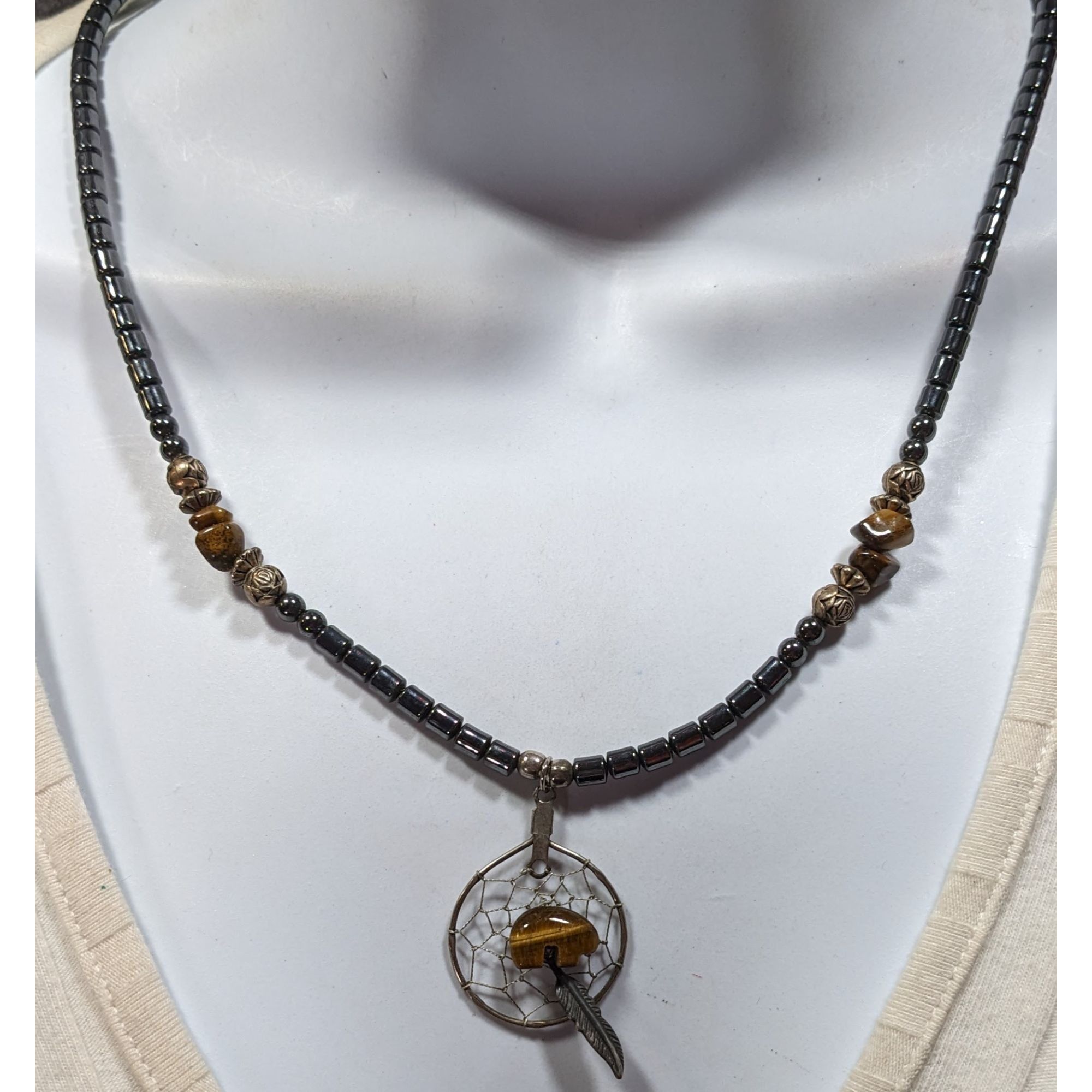 Other Vintage 90s Native Hematite And Tiger Eye Dream Catcher Neck Size ONE SIZE - 4 Thumbnail