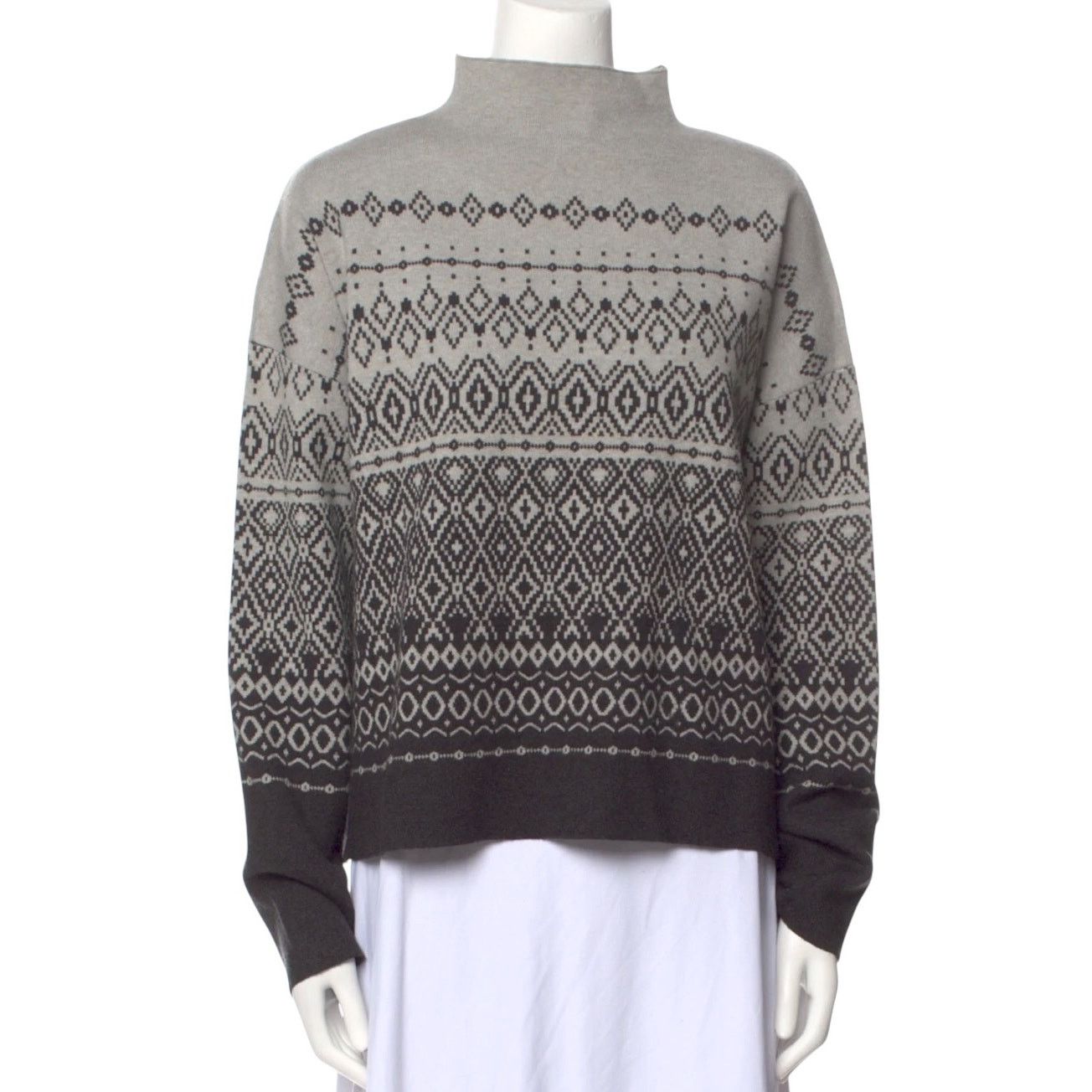 Joie Joie Gray Black Mock Turtleneck Fair Isle Pullover Sweater Size XL / US 12-14 / IT 48-50 - 1 Thumbnail