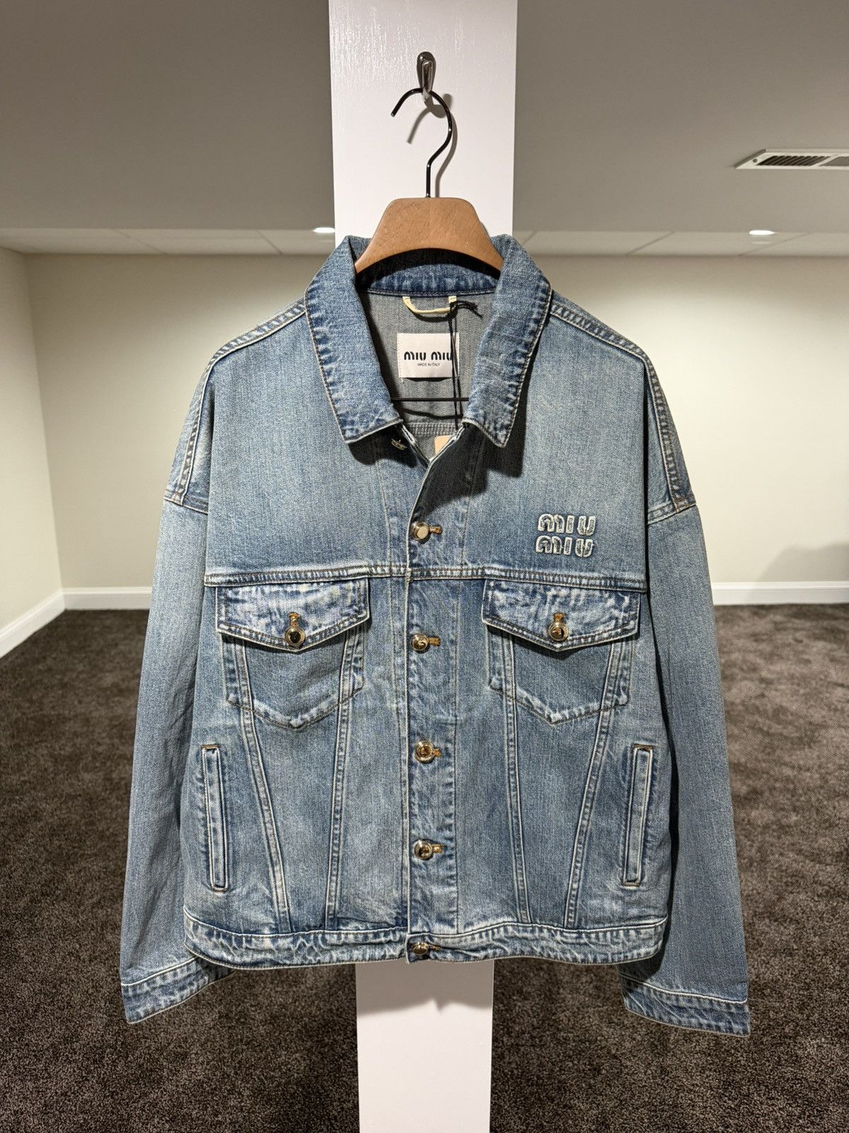 Miu Miu Embroidered Logo Blue Denim Blouson Jacket