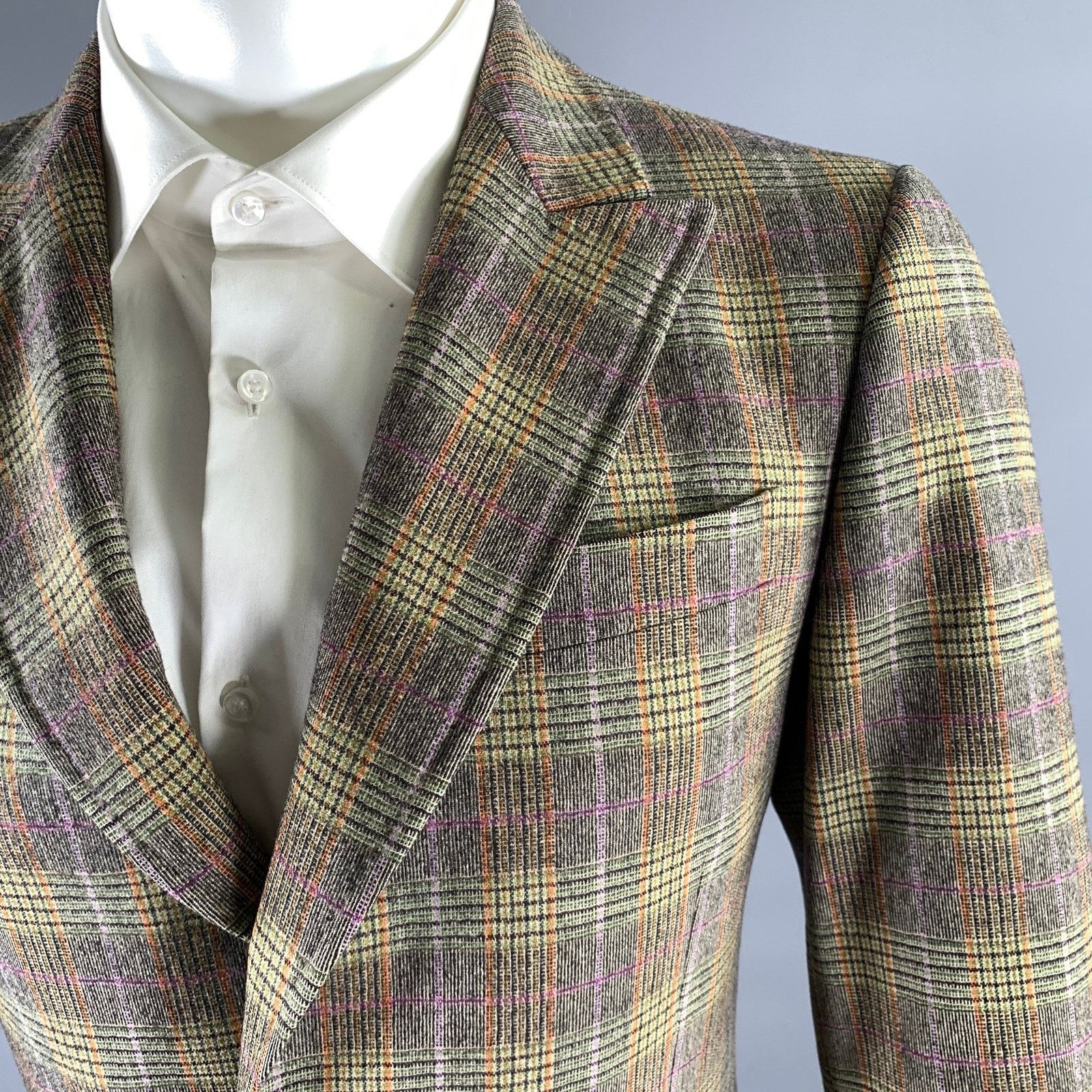 Moschino MOSCHINO 36 Tan Orange Glen Check Wool Elastane Sport Coat Size 36R - 2 Thumbnail