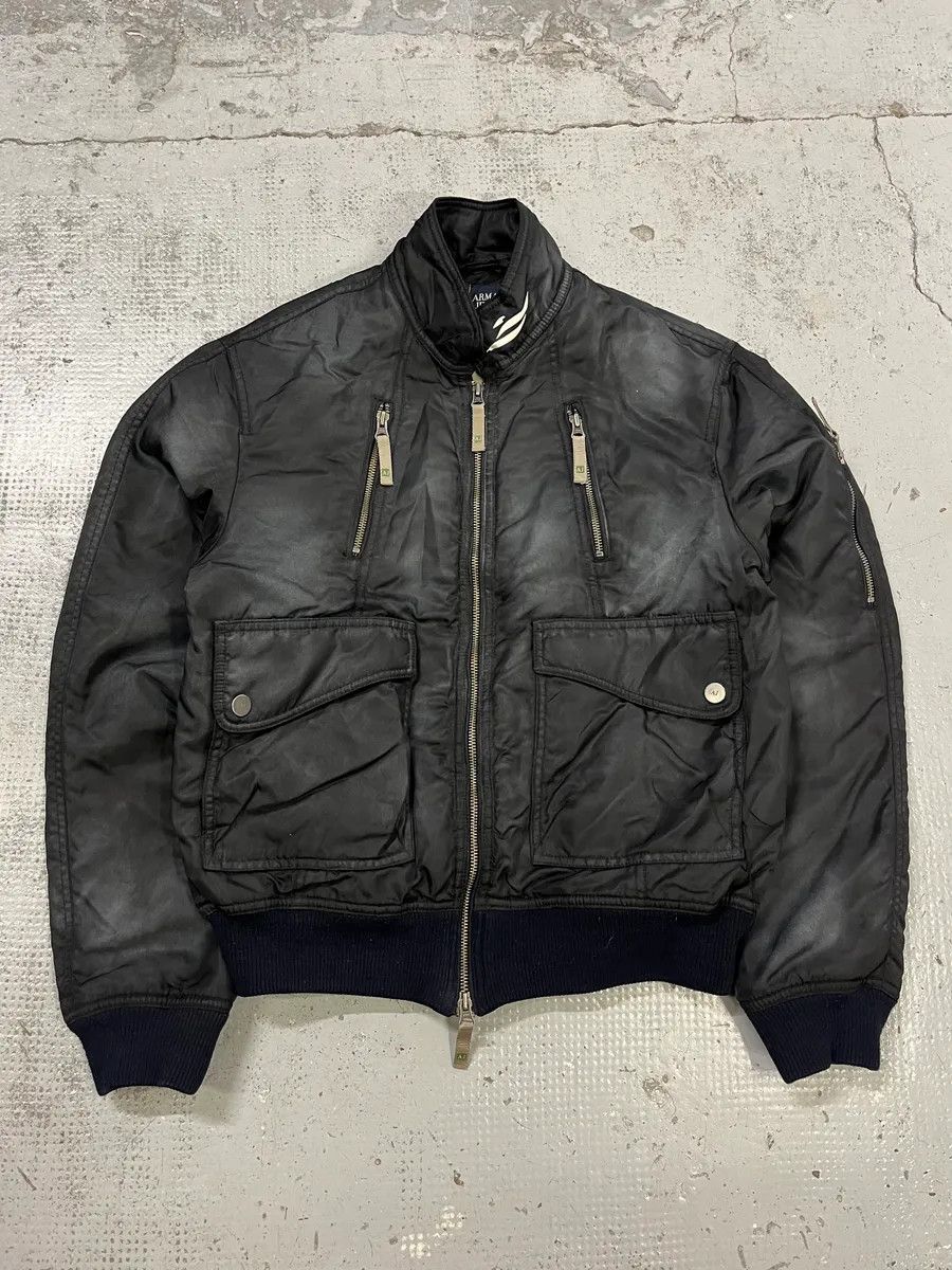Armani 2000s Armani Aero Black Faded Bomber Jacket Size US M / EU 48-50 / 2 - 1 Thumbnail