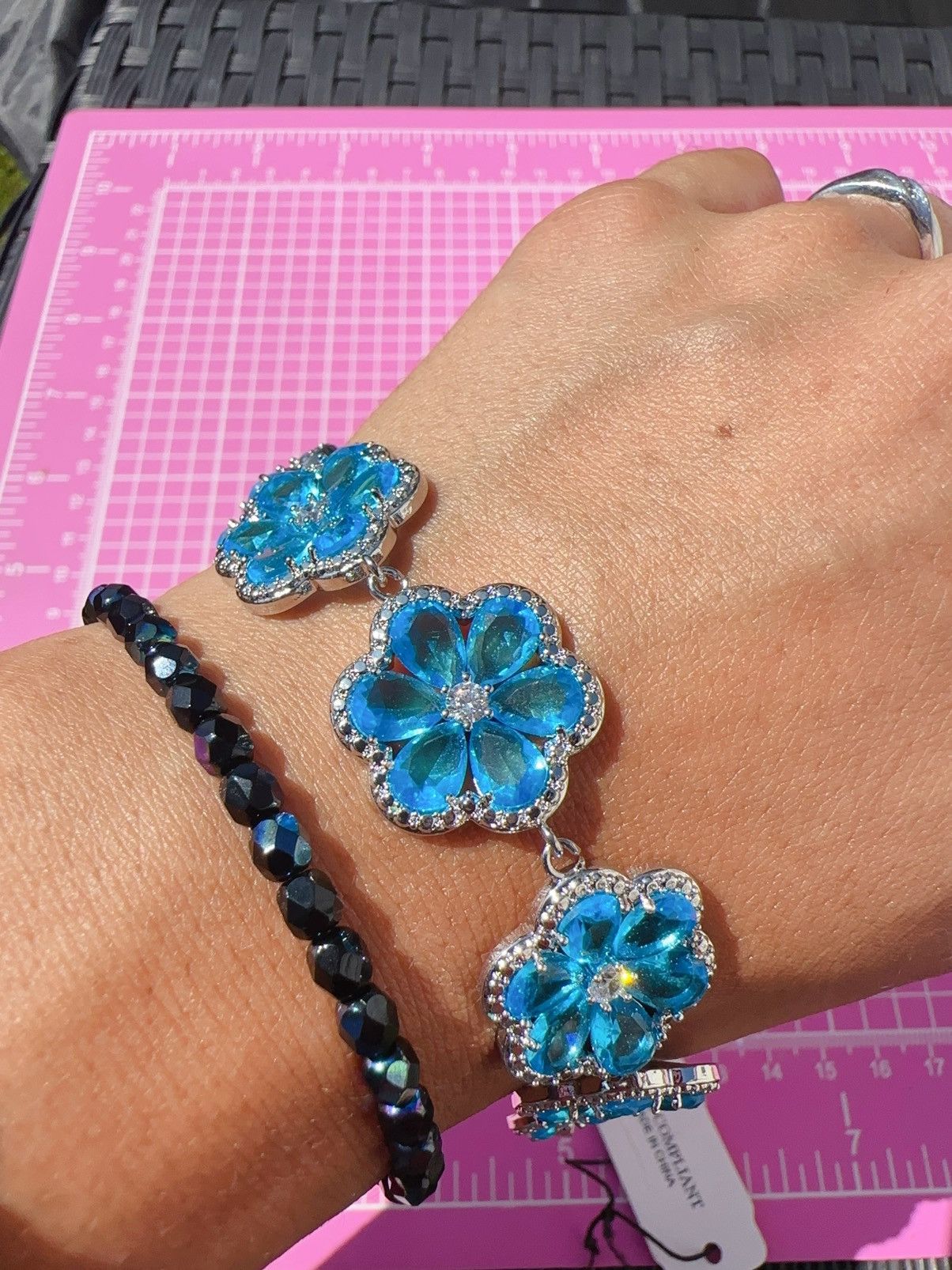 Designer Natasha 925 sterling silver Blue Cubic Zircon Crystal Flower Size ONE SIZE - 1 Thumbnail