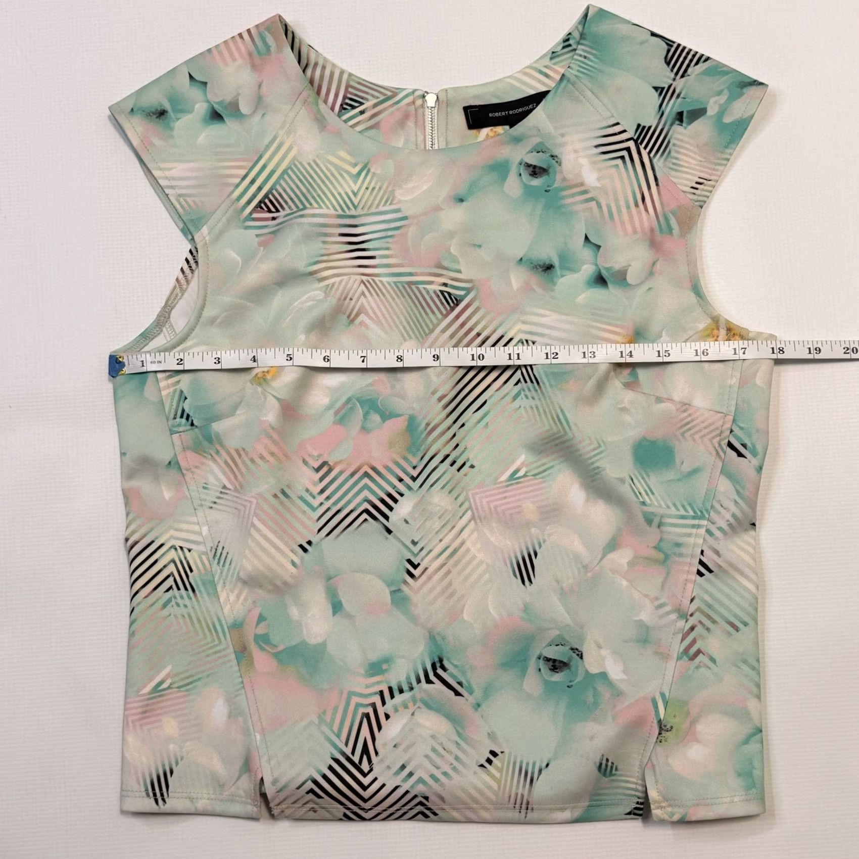 Robert Rodriguez Robert Rodriguez Blouse Womens Medium Green Floral Geometric Zip Sleeveless Top Size M / US 6-8 / IT 42-44 - 6 Thumbnail