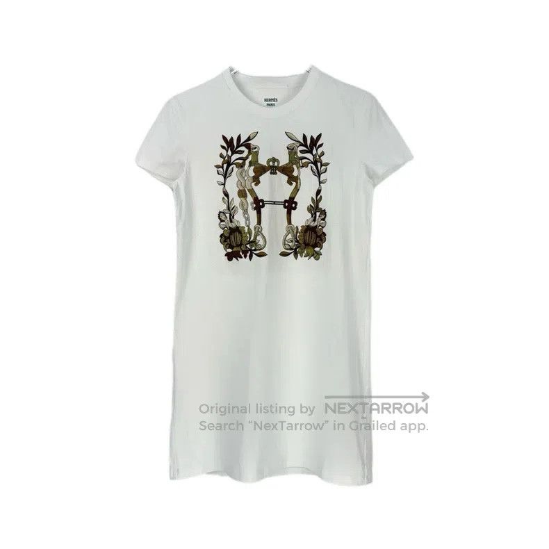 Hermes Hermes White Printed Short Sleeve Dress Size XS / US 0-2 / IT 36-38 - 1 Thumbnail
