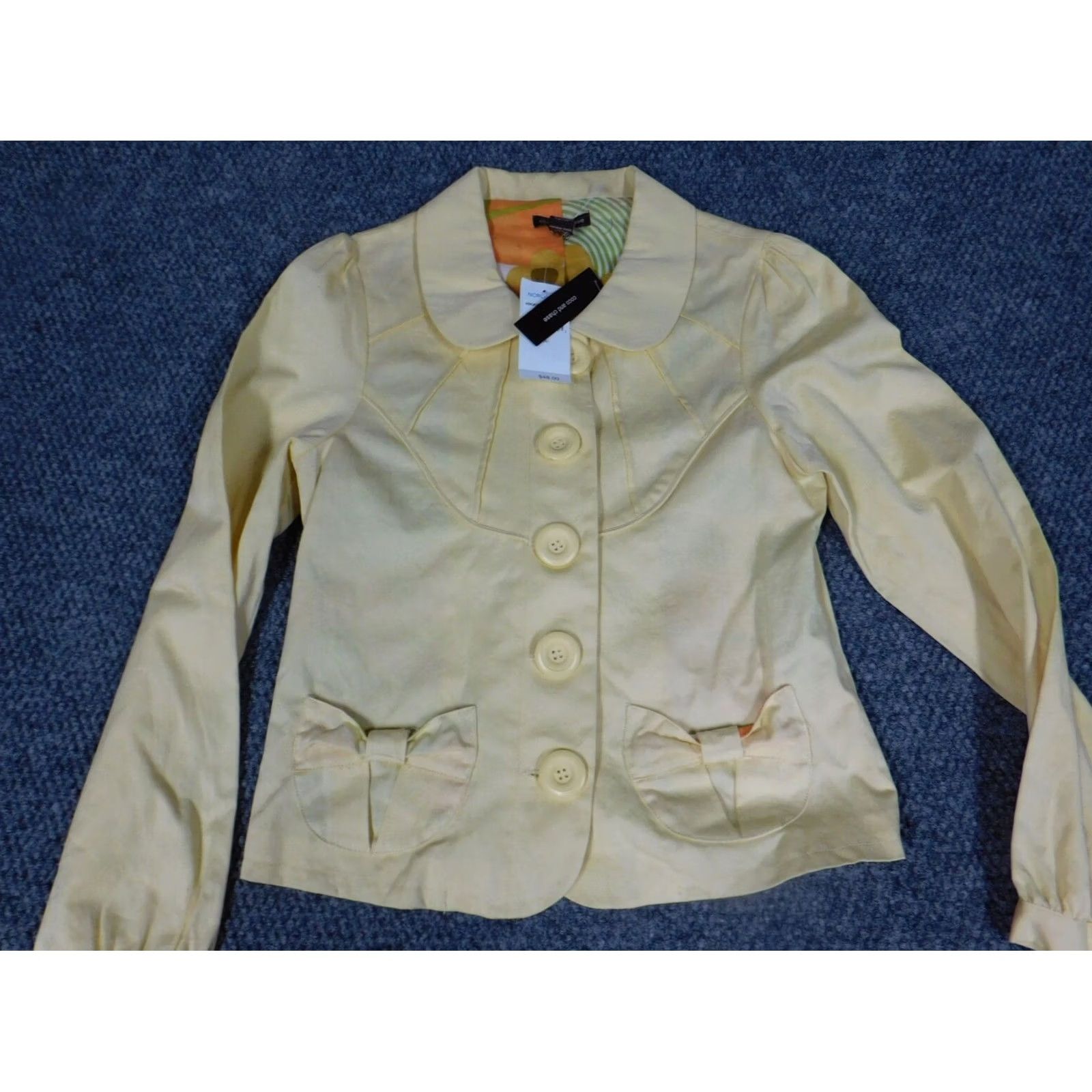 Vintage Coco and Chase Jacket Womens S Yellow Denim Cotton Lining Fur Trim Full Zip Lightweight Casual Fall Spring Size S / US 4 / IT 40 - 5 Thumbnail
