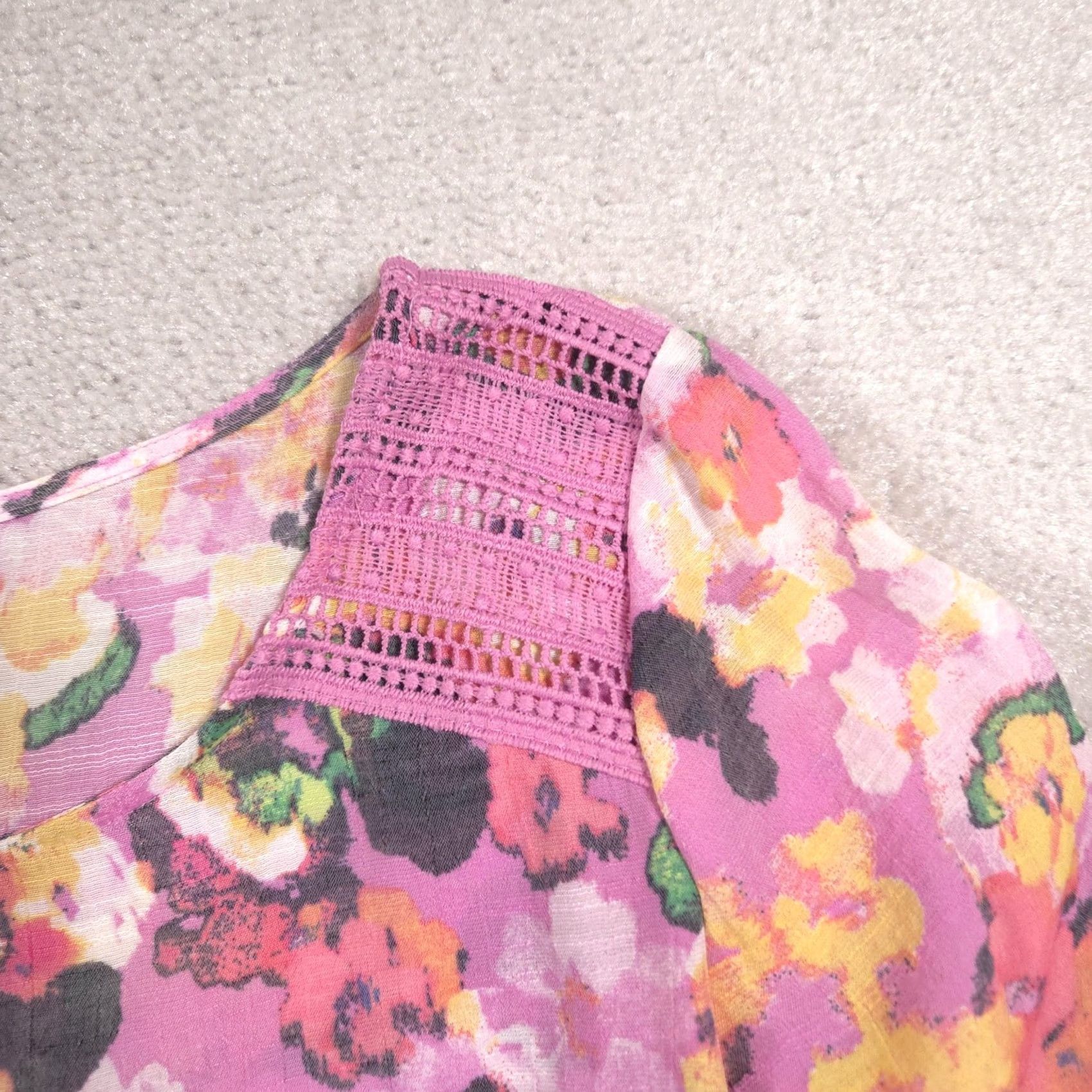 Hope Hope & Harlow Blouse Womens S Floral Crochet 3/4 Sleeve Tunic Top Sheer Pink Multicolor Floral Size S / US 4 / IT 40 - 5 Thumbnail