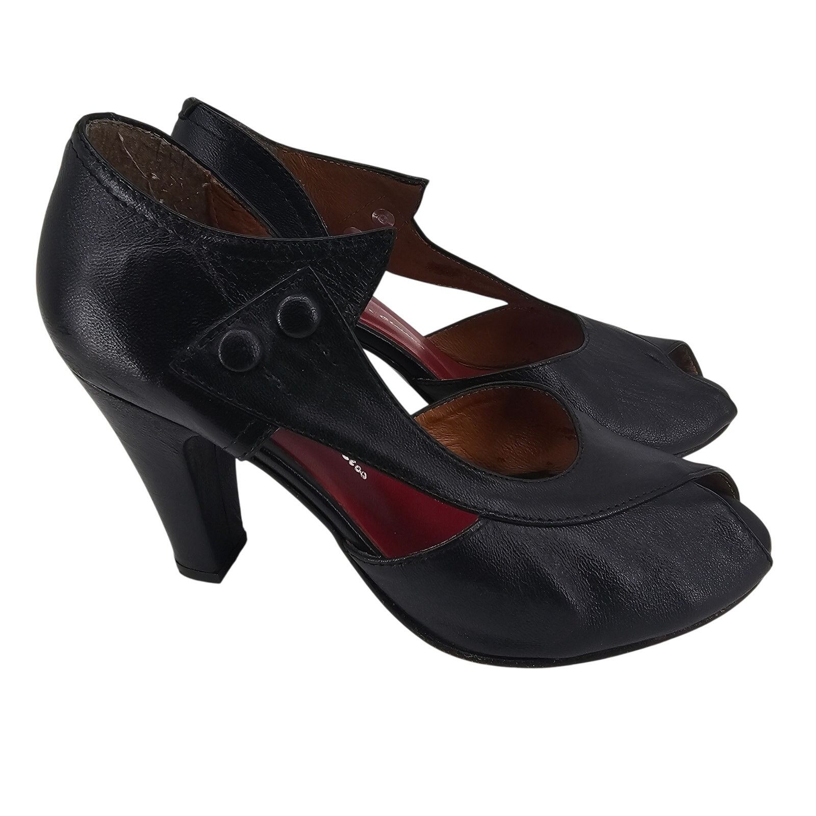 Other Re-Mix Deluxe Vintage Eva Black D’orsay Peep Toe Pump Heel 6 Size US 6 / IT 36 - 1 Thumbnail