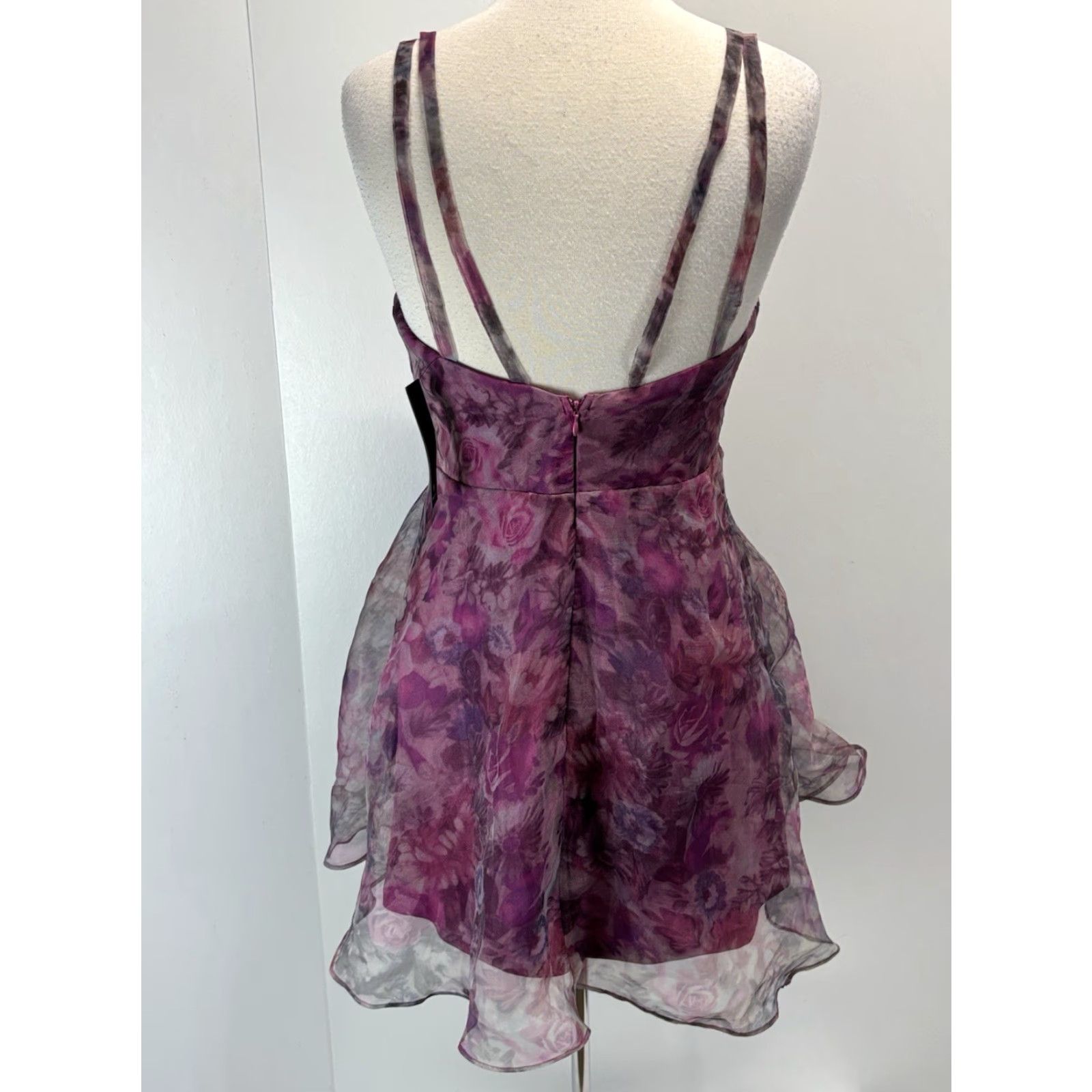 Lulus Lulus Imagine Romance Magenta Floral Print Organza Skater Dress Large NEW! Size L / US 10 / IT 46 - 3 Thumbnail