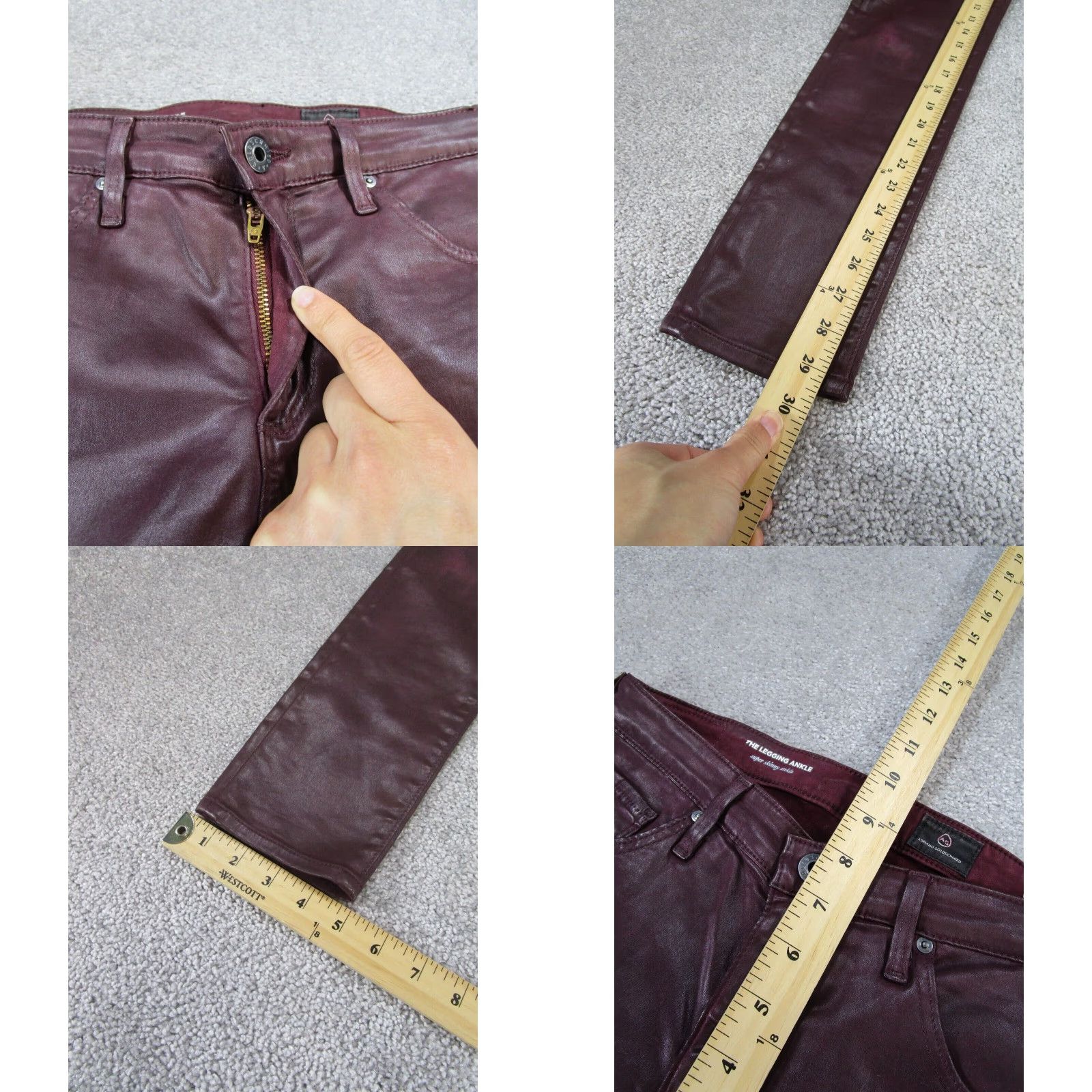 AG Jeans AG Jeans Womens The Legging Ankle Super Skinny Red Faux Leather Shiny Size 26" / US 2 / IT 38 - 4 Thumbnail