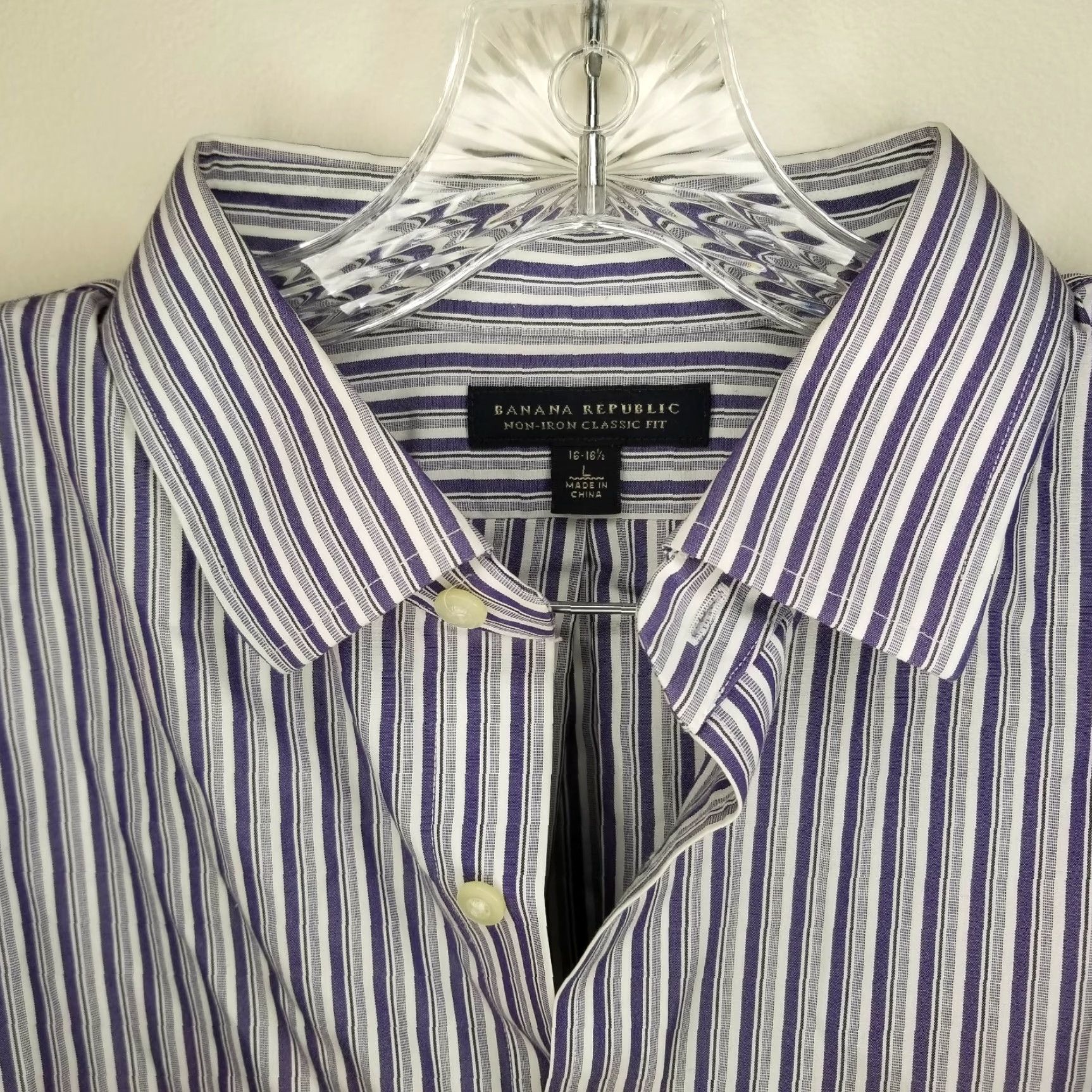 Banana Republic BANANA REPUBLIC Men's Purple White Striped Long Sleeve Button-Up Shirt Size L Size US L / EU 52-54 / 3 - 3 Thumbnail