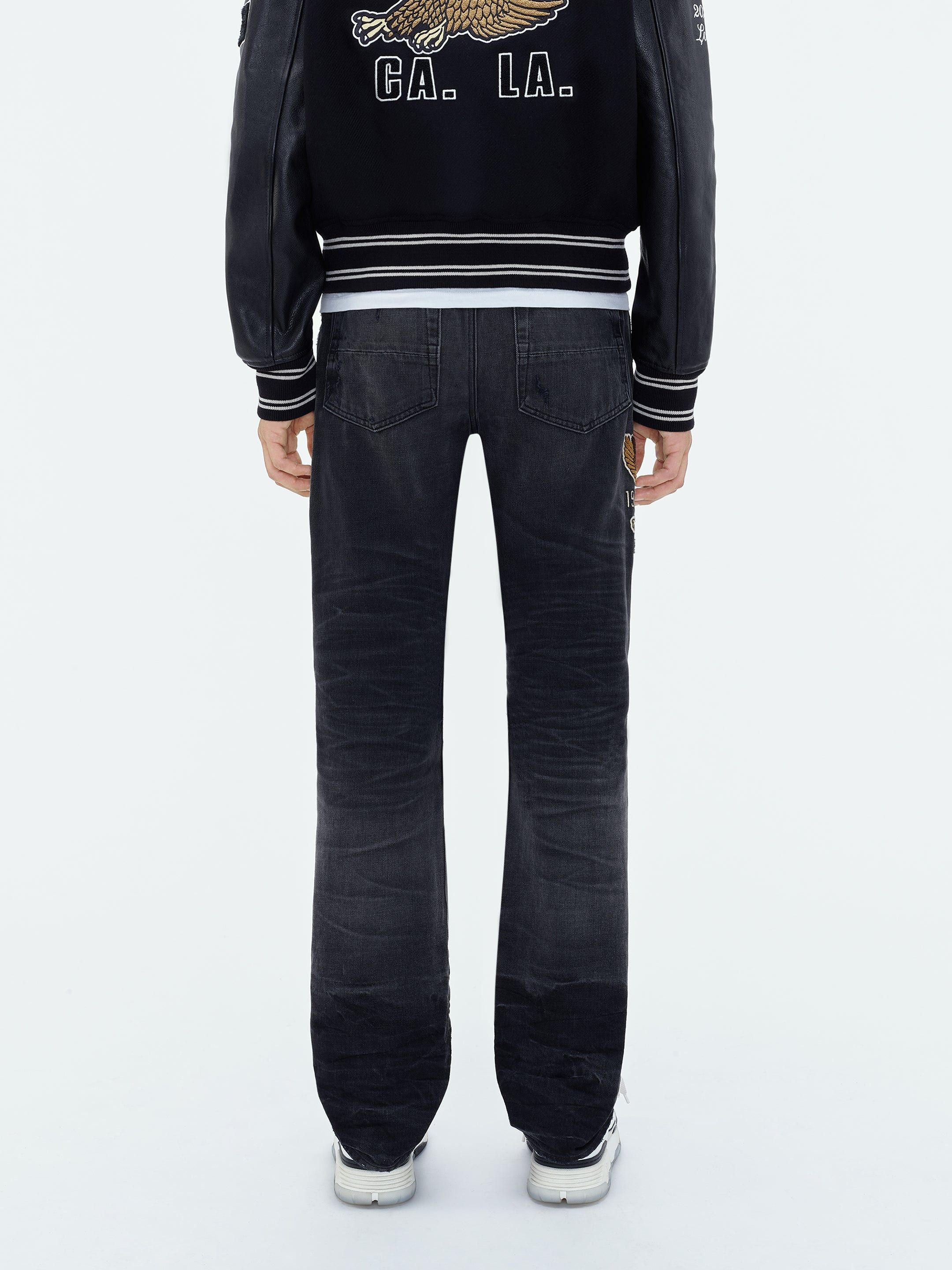 Amiri oc11z0225 Varsity Eagle Logo Straight Jeans in Black Size US 33 - 4 Thumbnail