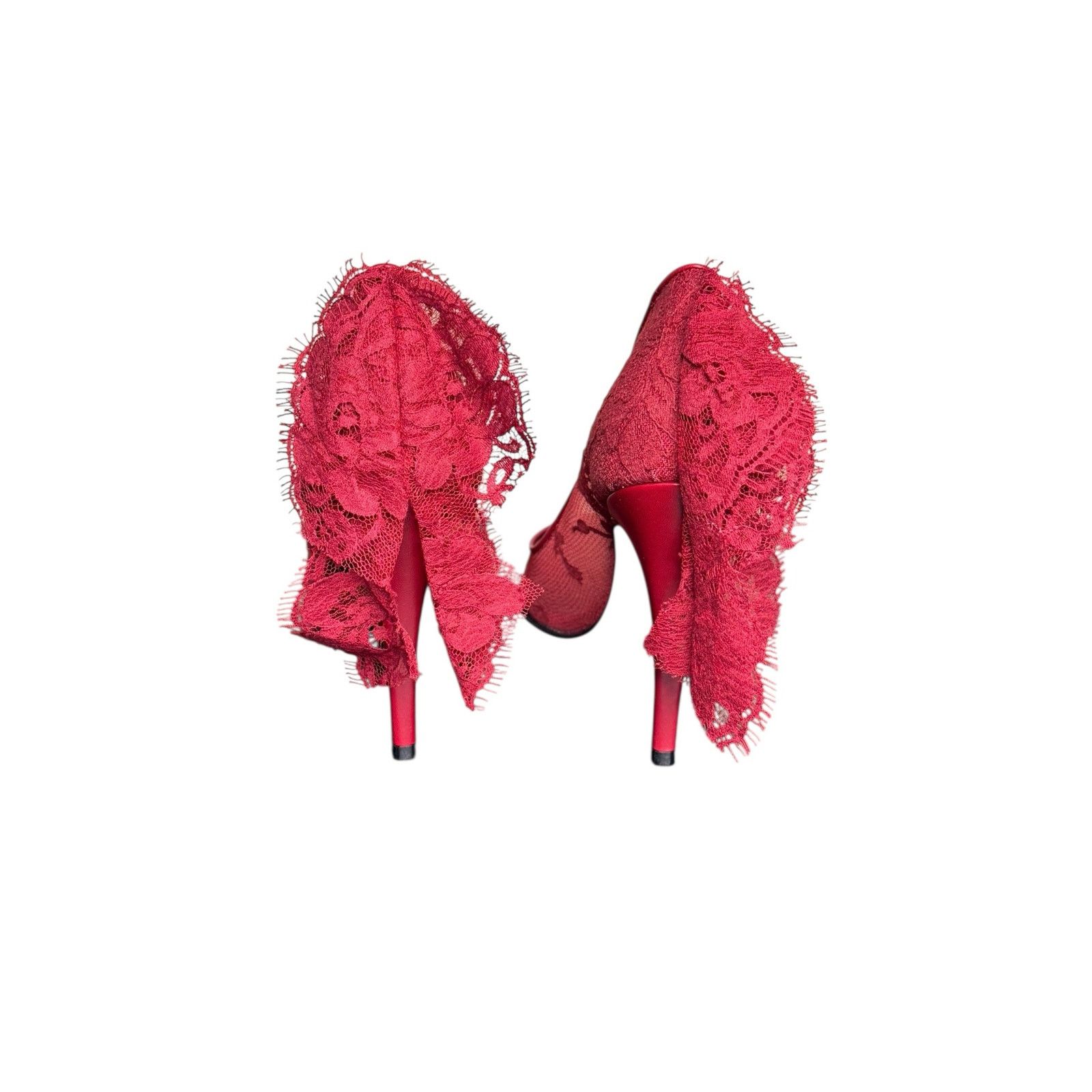 Alexander McQueen Alexander McQueen Drape Lace Pointed Toe Pump Crimson Sz 40 Size US 10 / IT 40 - 9 Thumbnail