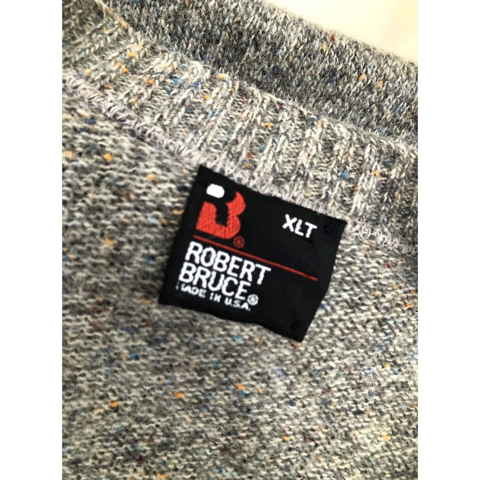 Vintage Robert Bruce / UNION MADE Vtg. XL TALL Wool Blend Cardigan Knit Sweater - EXC. - Gray / Blue / Red / Gold Mens Cardigan Breezeway C4 Size US XL / EU 56 / 4 - 5 Thumbnail
