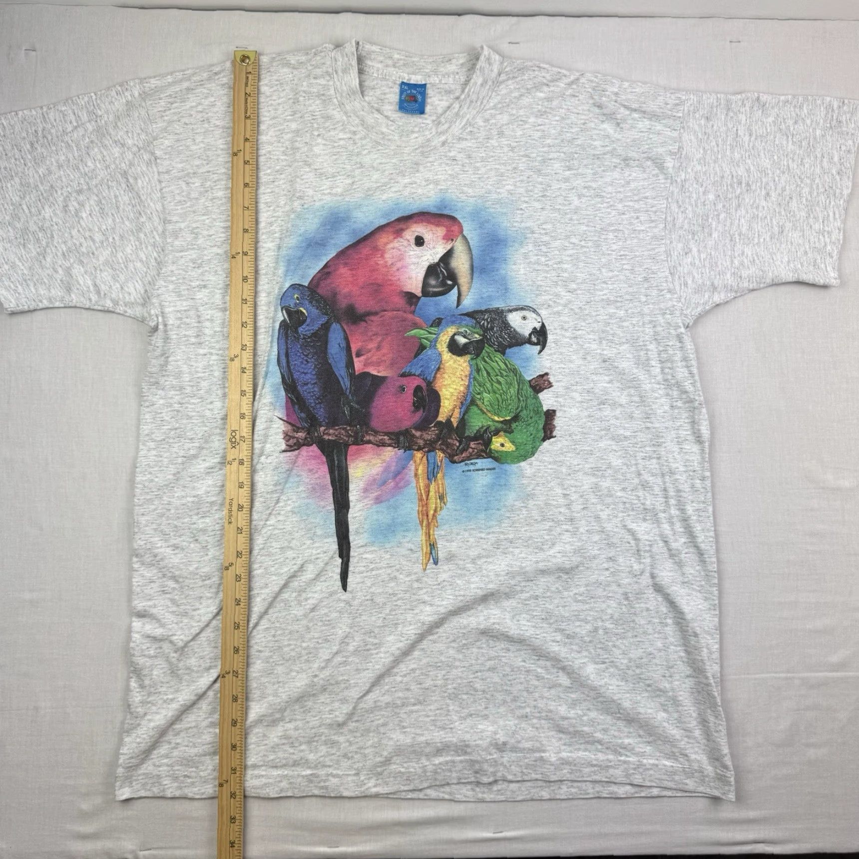 Fruit Of The Loom VINTAGE Fruit of the Loom T-Shirt Adult 2XL Gray Parrot Graphic 90s Nature Birds Outdoor Mens Size US XXL / EU 58 / 5 - 5 Thumbnail
