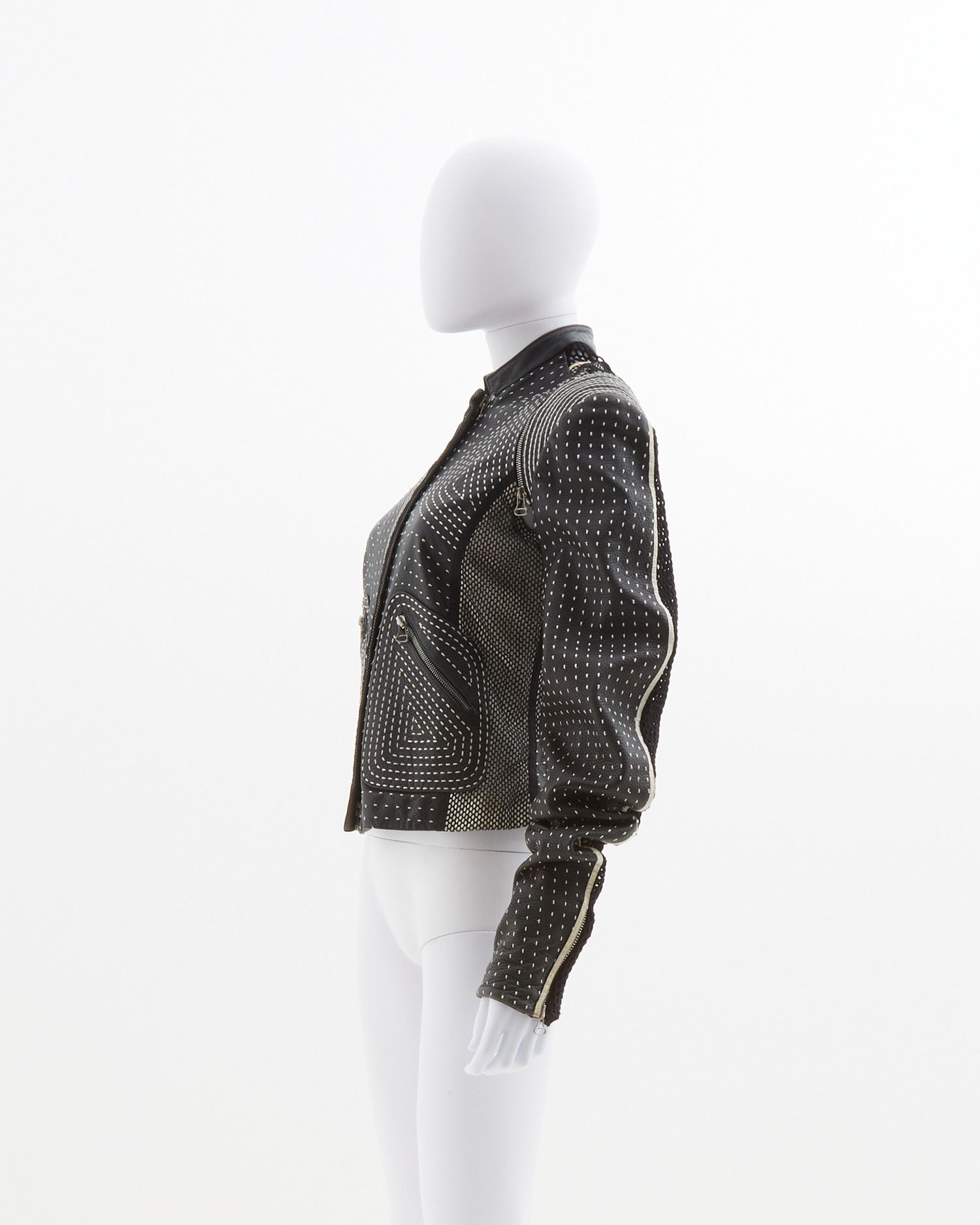 Gianfranco Ferre S/S 2004 Black back netted motorcycle leather jacket Size M / US 6-8 / IT 42-44 - 2 Thumbnail