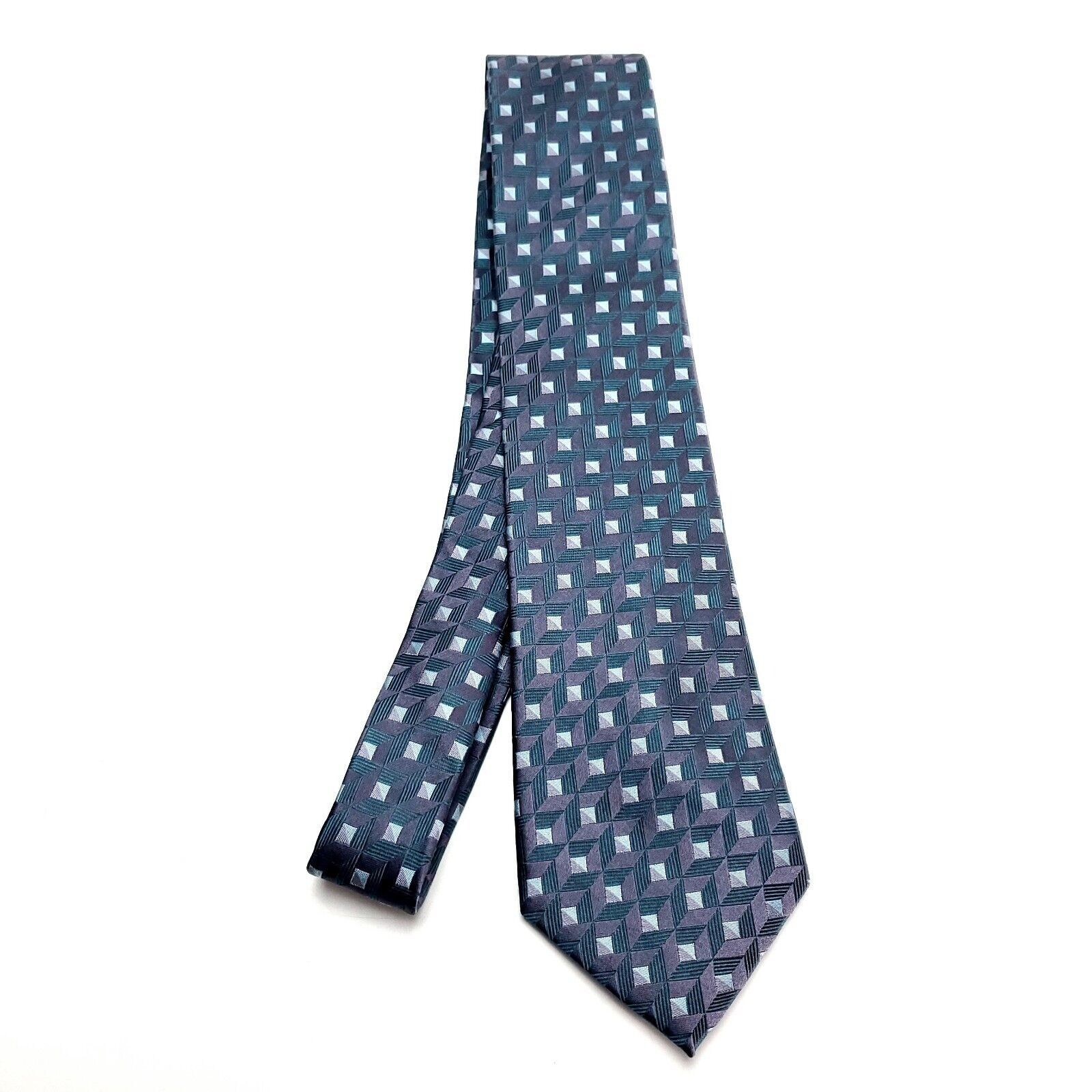 Van Heusen Van Heusen Purple & Teal Silk Tie Woven Geometric Check Size ONE SIZE - 6 Thumbnail