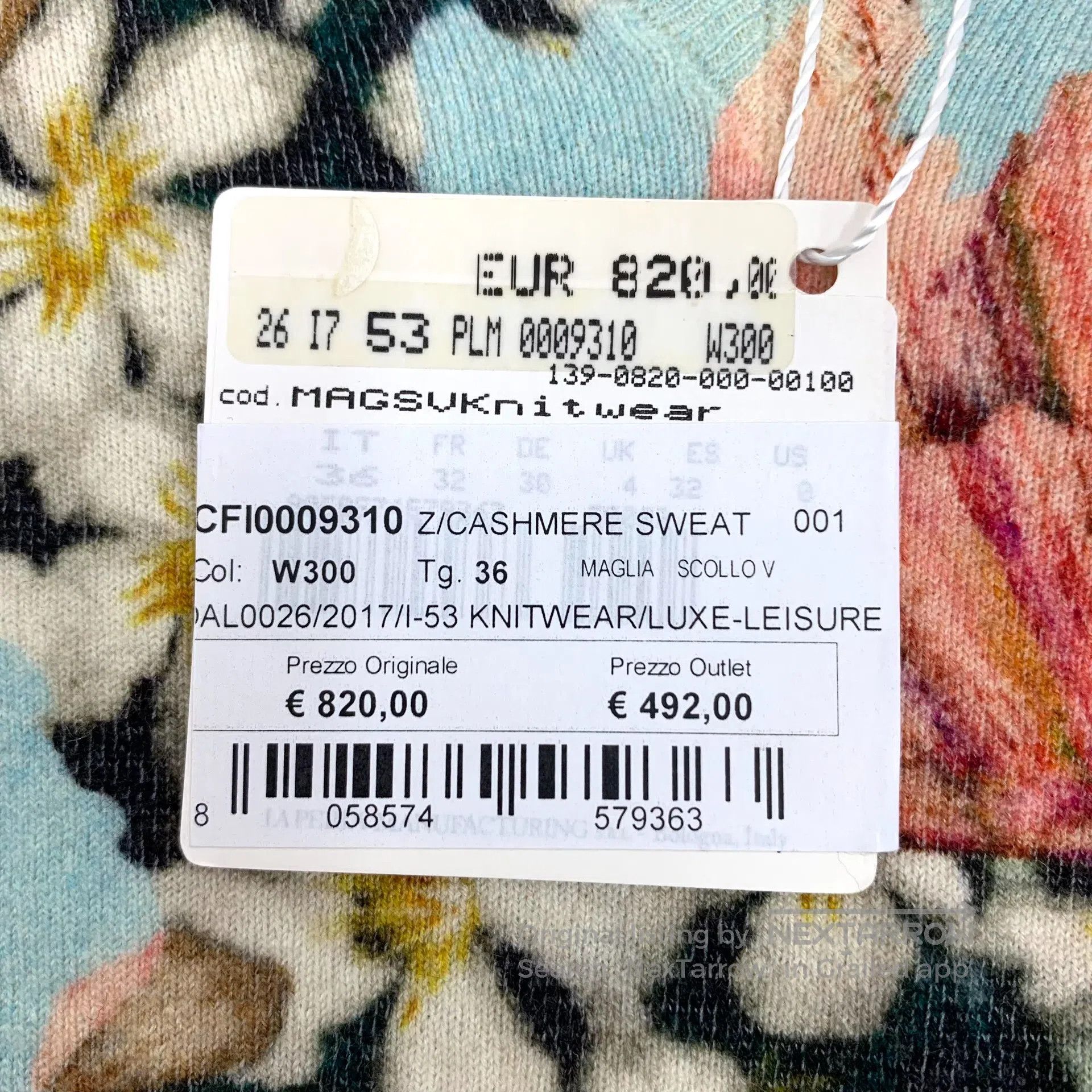 La Perla Laperla Color-Blocked Floral Inlay Cashmere V-Neck Long Sl Size XS / US 0-2 / IT 36-38 - 7 Thumbnail