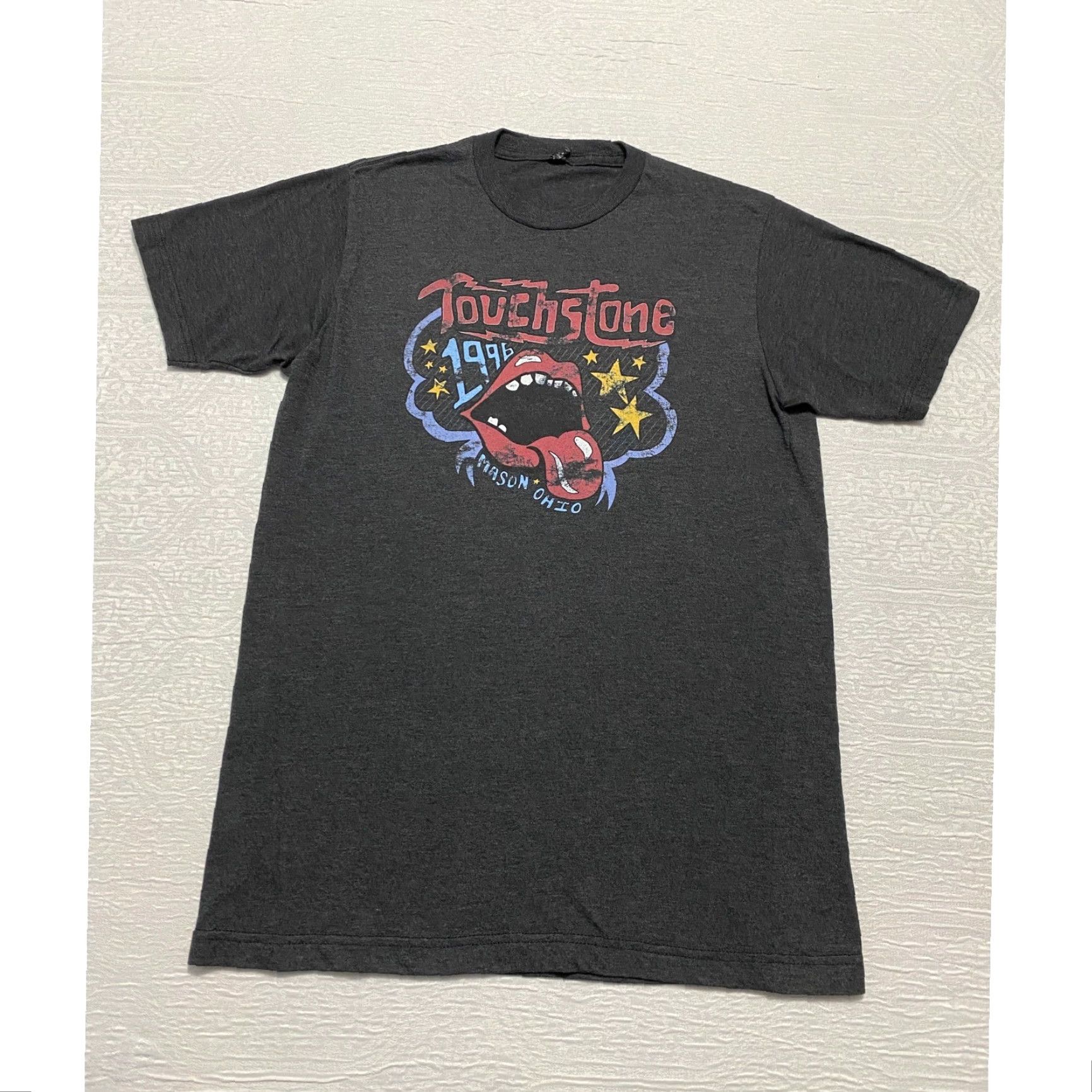 Tultex VINTAGE Touchstone 1996 Mason Ohio Graphic T-Shirt M Concert Band Tee Hot Lips Logo Band Mens Black Short Sleeve Crew Neck Tultex Shirt Size US M / EU 48-50 / 2 - 2 Thumbnail