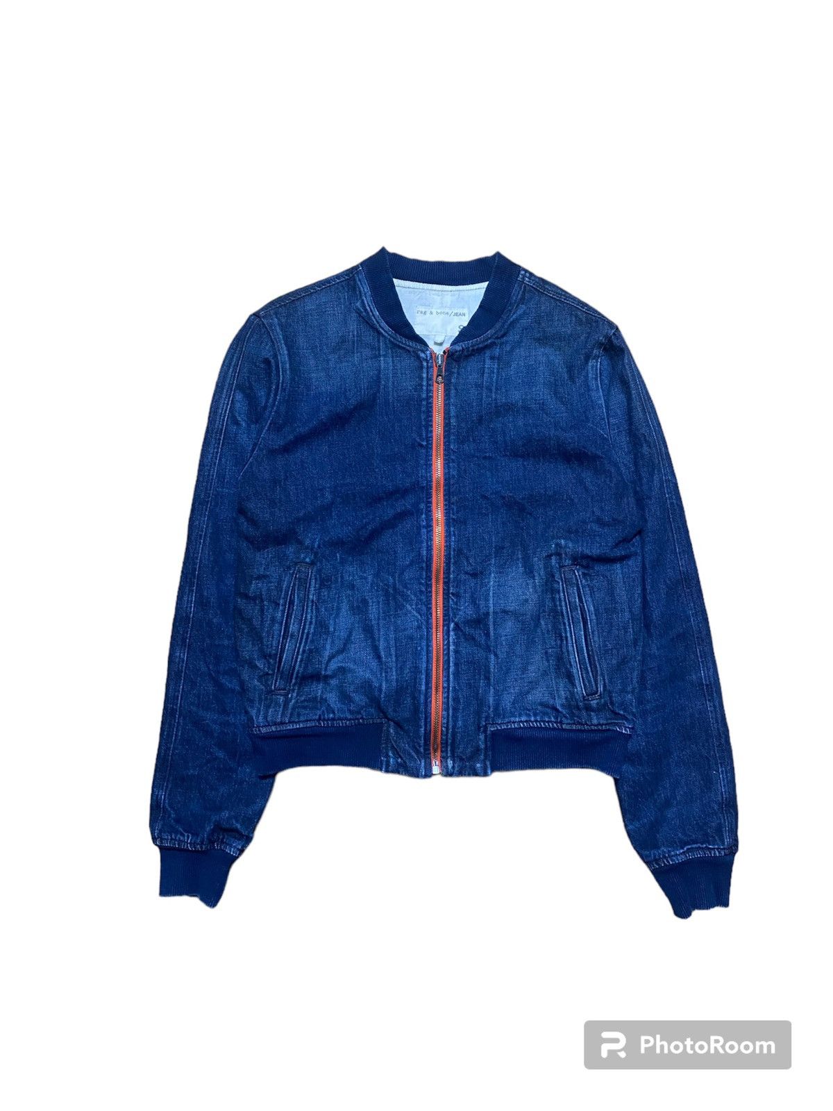 Image of Avant Garde x Rag Bone Rag & Bone Denim Indigo Bomber Jacket Selvedge, Men's (Size Small)