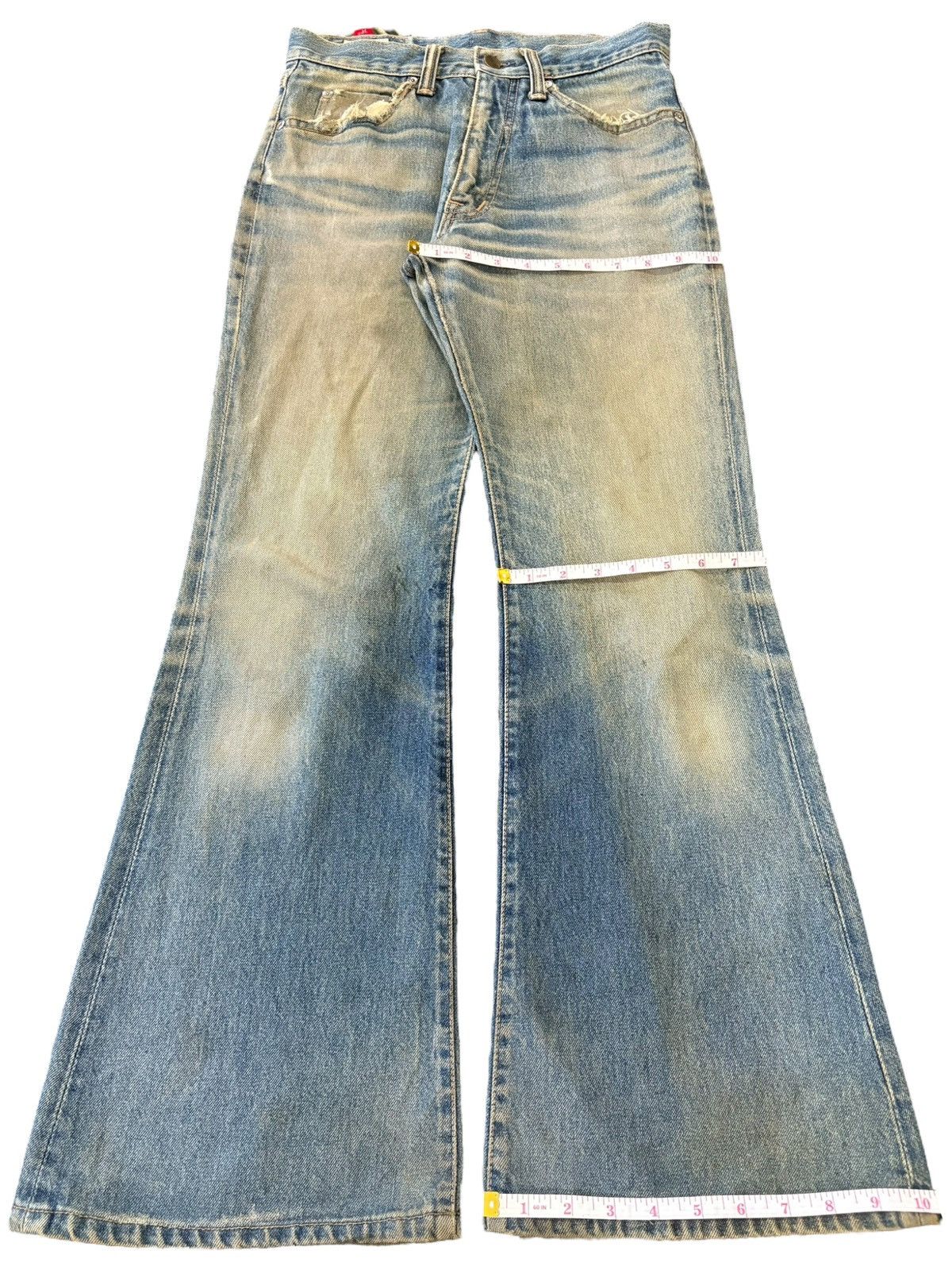 If Six Was Nine Vintage 90s Japanese Super Mud Wash Distress Flare Jeans Size US 27 - 8 Thumbnail