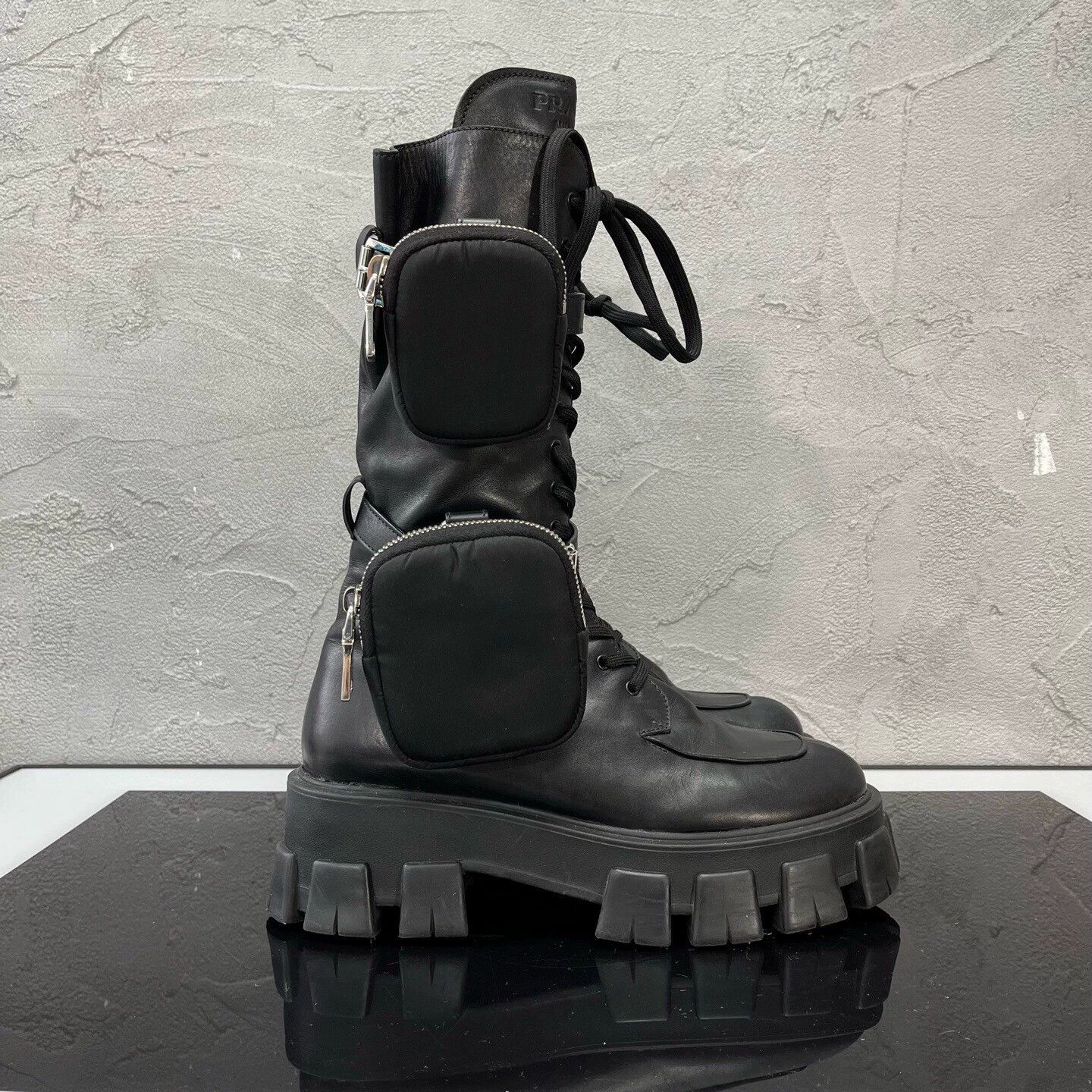 Prada PRADA Black Tall Combat Boots EU 39 99 New Worn 1x Size US 6 / EU 39 - 3 Thumbnail