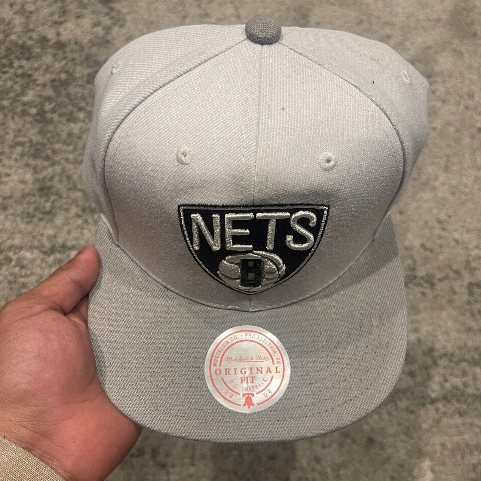Mitchell & Ness Brooklyn Nets NBA Mitchell & Ness Snapback Hat Cap White Gra Size ONE SIZE - 3 Thumbnail