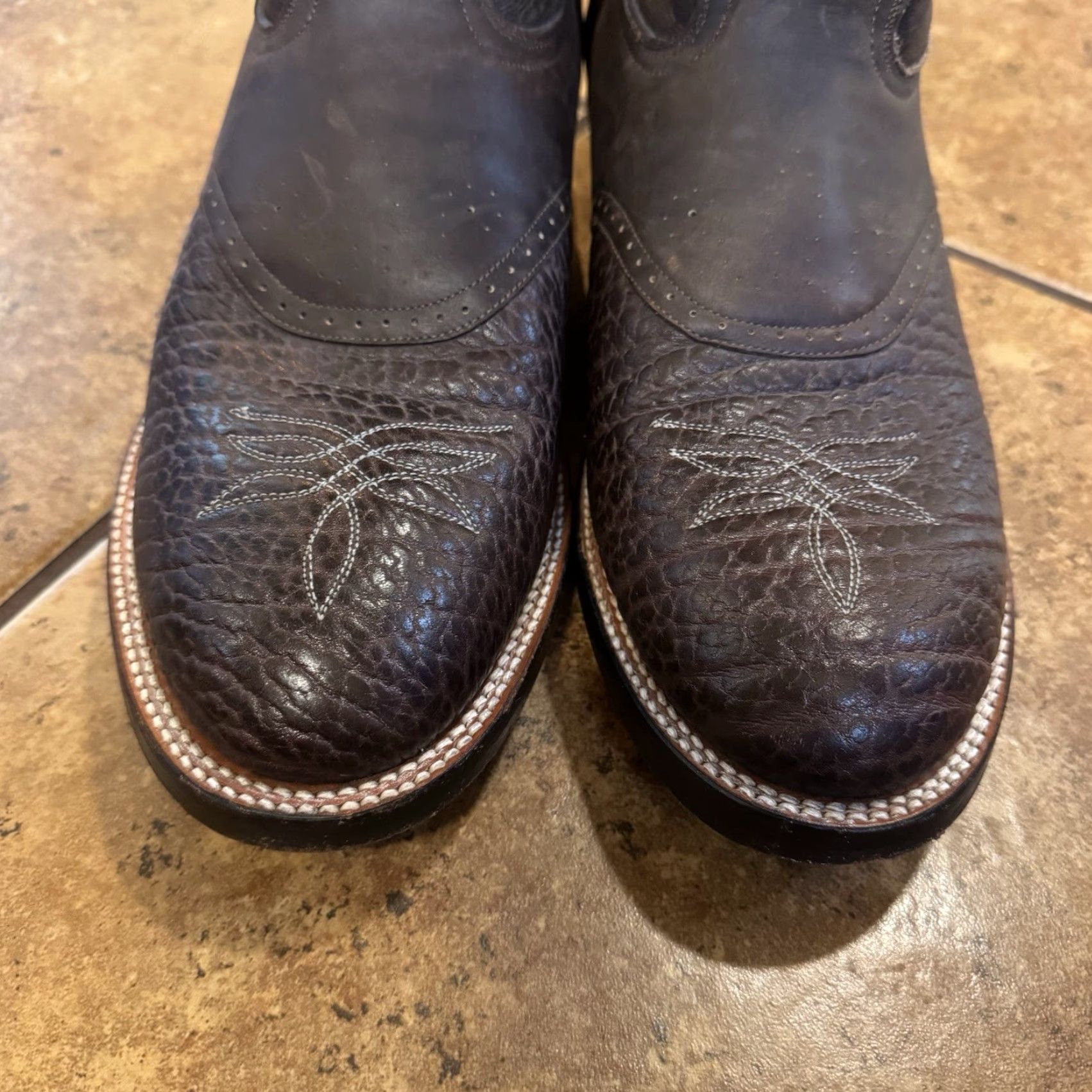 Vintage Ben Miller Mens Cowboy Boots Size 12 13 D Brown Mid Calf Round Toe Vintage Leather Western Boots Mens Size US 12 / EU 45 - 2 Thumbnail