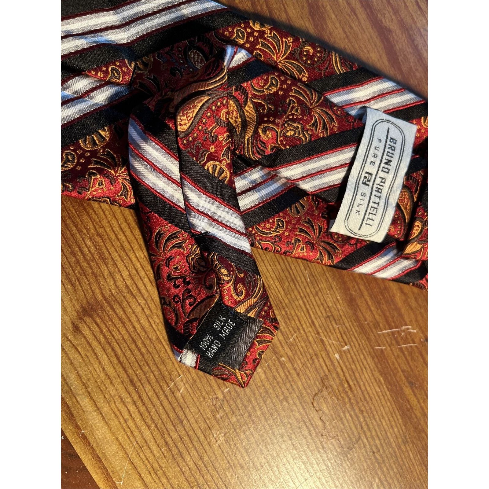 Bruno Piattelli Bruno Piattelli Pure Silk Men’s Red Striped Paisley Necktie Size ONE SIZE - 4 Thumbnail