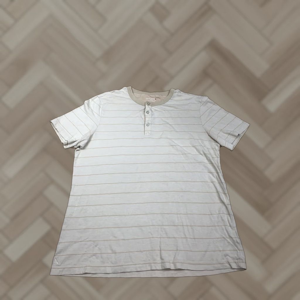 UNTUCKit UNTUCKit Henley T Shirt Striped Mens L Beige #7889 Size US L / EU 52-54 / 3 - 1 Thumbnail