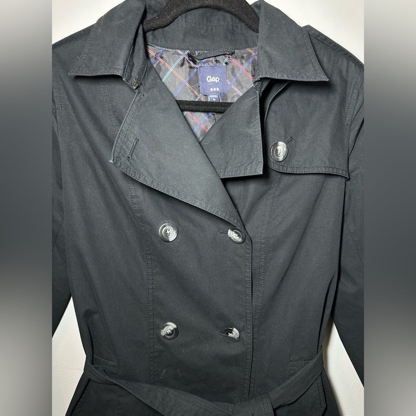 Gap GAP Womens Sz XS Black Double Breasted Belted Trench Coat Size XS / US 0-2 / IT 36-38 - 2 Thumbnail