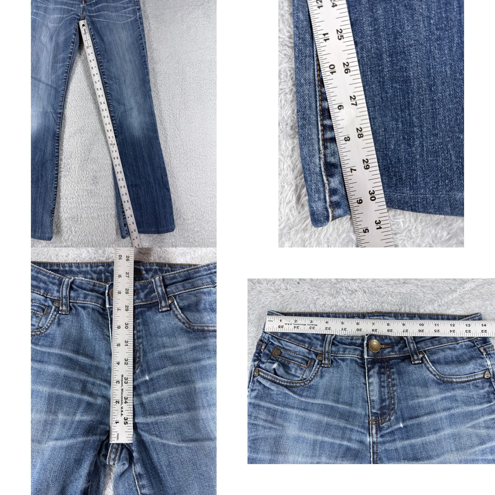 Vintage KUT from the Kloth Jeans Women 2 Blue Denim Bootcut Cotton Blend Mid 26x31 Distressed Embroidered Rhinestone 5-Pocket Solid Regular Inseam 31 Size 26" / US 2 / IT 38 - 8 Thumbnail