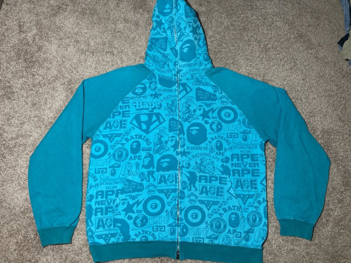 Bape 2008 Bape Full Zip Hoodie Teal Logo Mania Camo Blue OG Nigo Size US L / EU 52-54 / 3 - 2 Thumbnail