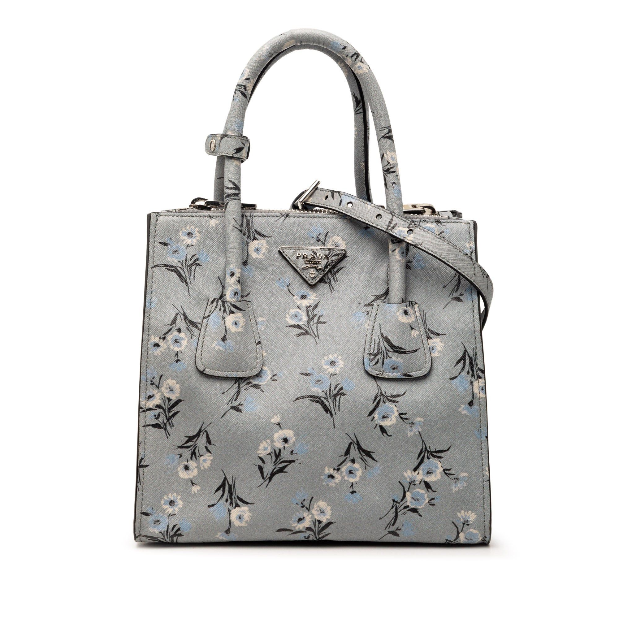 Prada Saffiano Floral Print Twin Pocket Satchel Size ONE SIZE - 1 Thumbnail