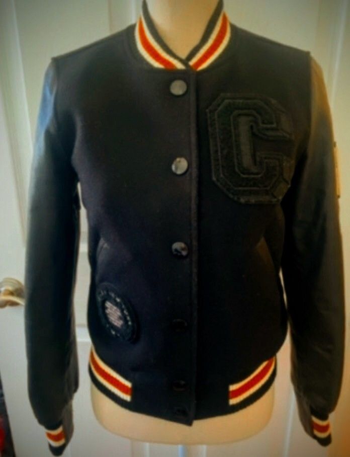 image of Black Coach Leather Varsity Letter Jacket Sz.xs, Women's