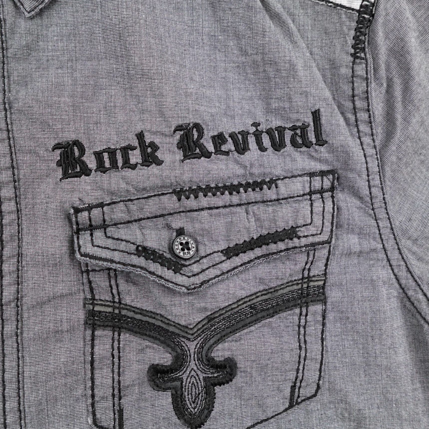 Vintage Rock Revival Shirt Mens Small Gray Button-Up Short Sleeve Embroidered Roll Tab Size US S / EU 44-46 / 1 - 4 Thumbnail