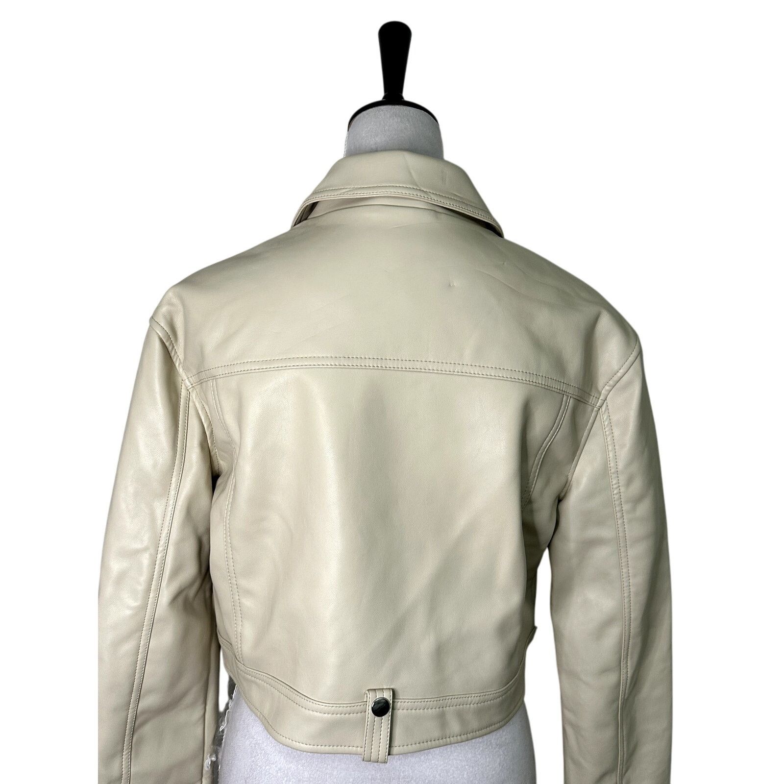 Topshop Topshop Moto Jacket Faux Leather Zipper Long Sleeve Cream 2 Size XS / US 0-2 / IT 36-38 - 5 Thumbnail