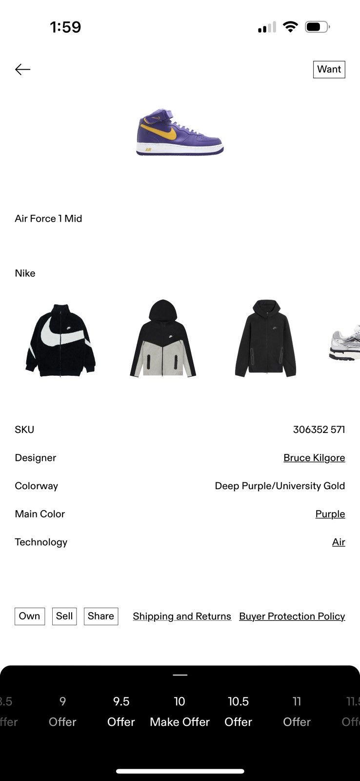 Nike 2004 Air Force One Mid (LAKERS) Size US 10 / EU 43 - 13 Thumbnail